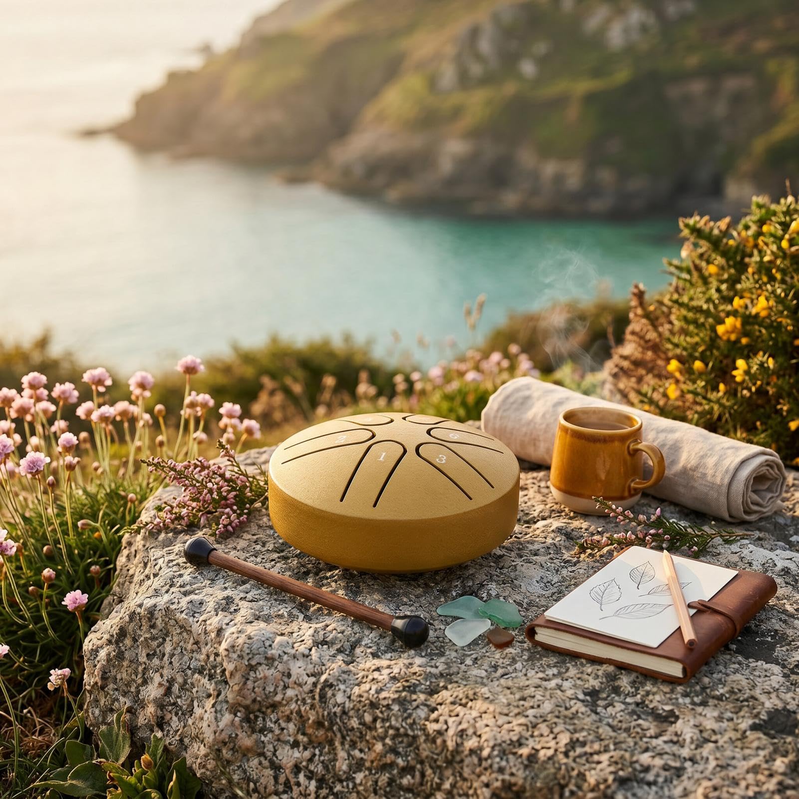 Handpan Bęben Bęben Językowy ze Stali Węglowej Mini 6 Uwaga Bezproblemowy Bęben Instrument Perkusyjny z Podudzie dla Początkujących (Złoto)