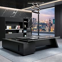 Modern L-Shaped Executive Desk, Computer Desk with Drawers Office Desk Business Furniture Extra Large L-Shaped Writing Table with Sturdy Thicken Tabletop Easy Assembly Black 94"L x 63"W x 29.5"H