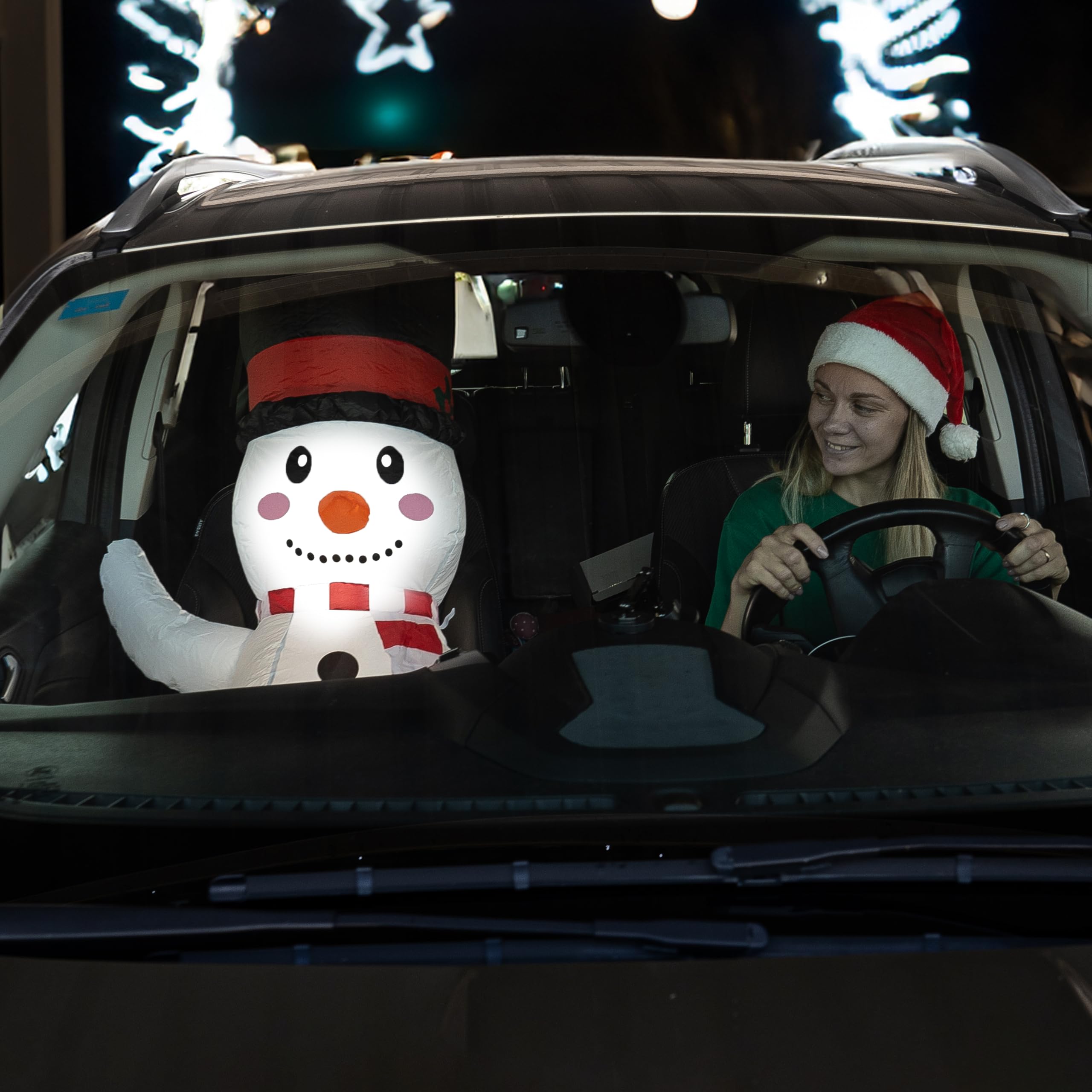 ZONETECH Bonhomme de neige de Noël gonflable pour voitures, copain de voiture gonflable avec prise soufflante de voiture 12 V lumières LED, décoration facile à installer en plein air pour décoration