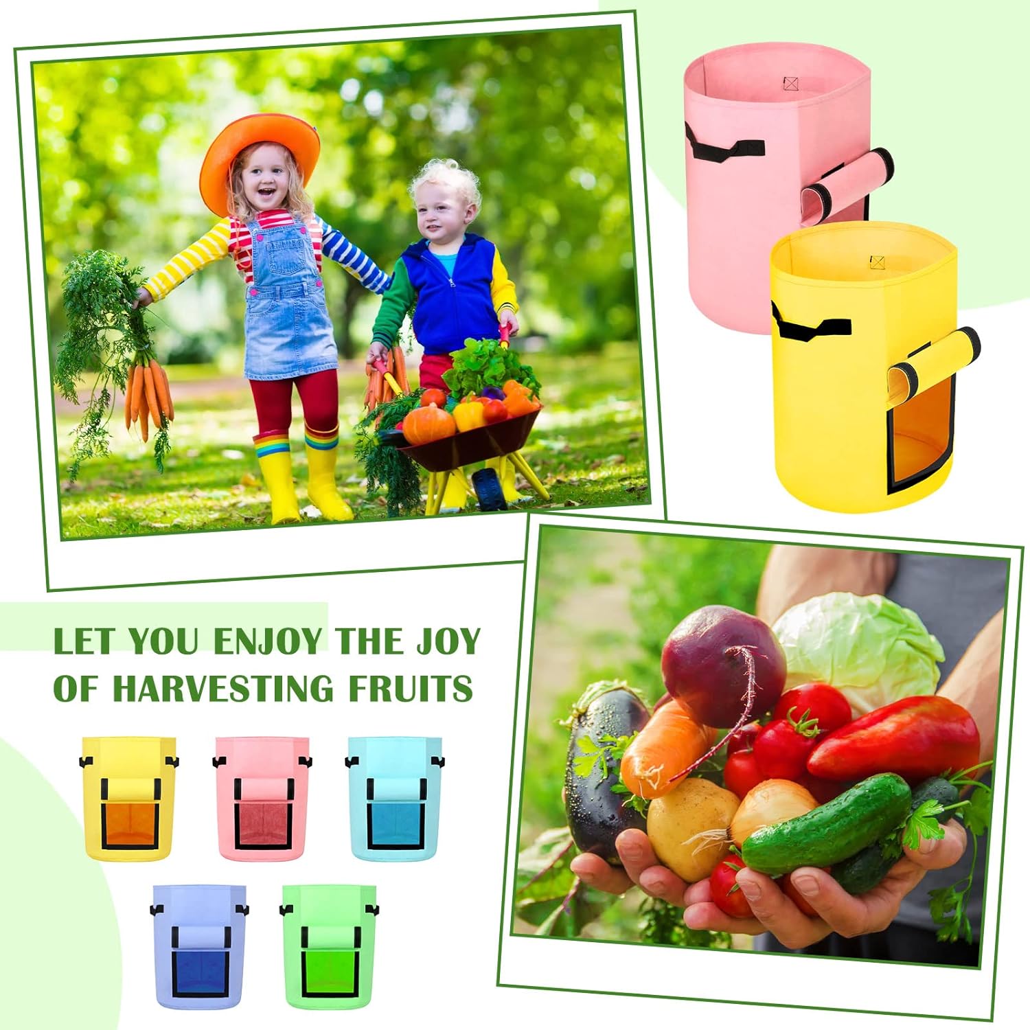 Yinder 20 Pcs 10 Gallon Potato Grow Bags with Flap and Handles Thickened Aeration Fabric Pots Garden Bags Potato Growing Containers Vegetable Garden Planter Bag for Plant Fruit(Bright Color)