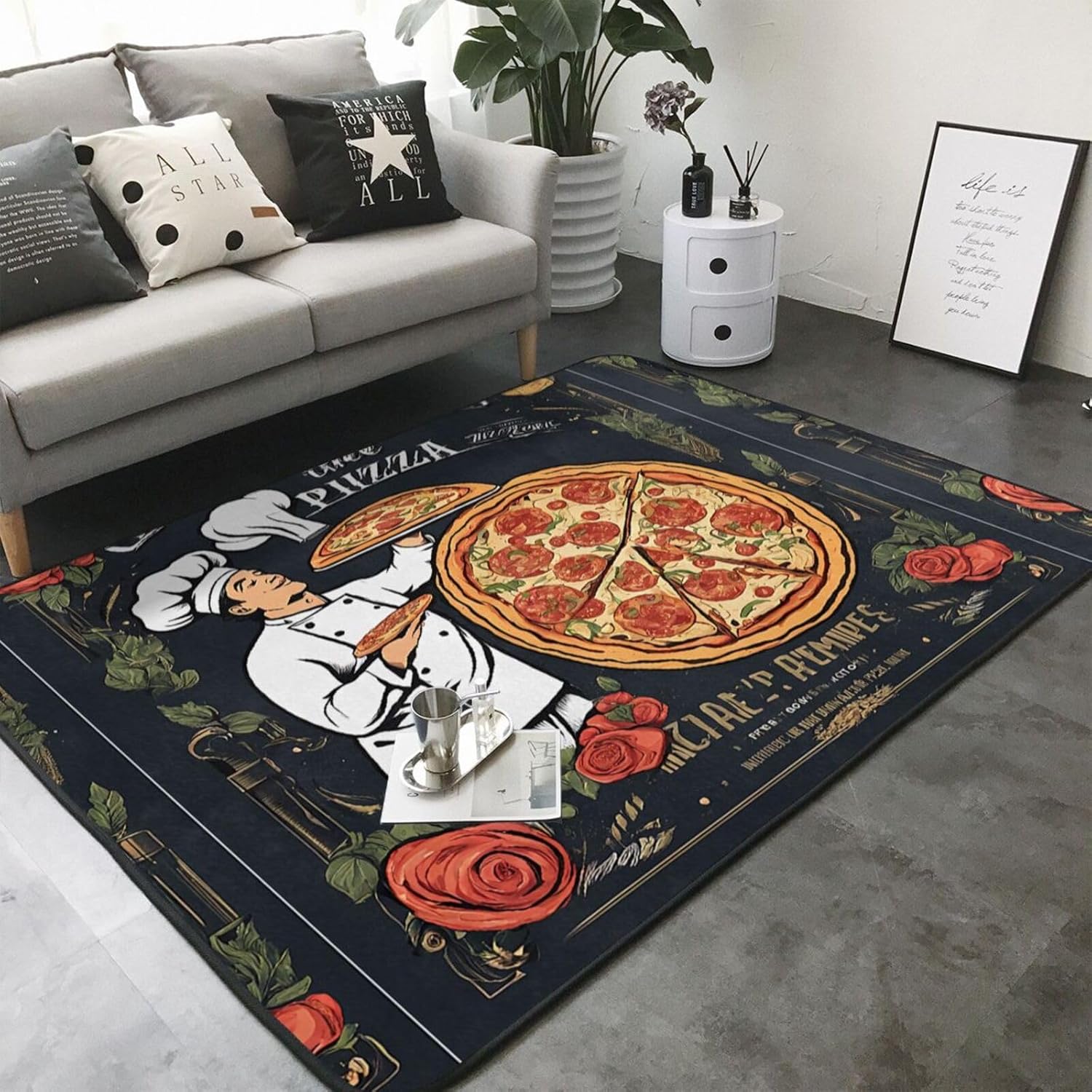 Flannel Non-Slip (Chef Pizza) Rug Pad 80×50in Soft Washable Protective for Hardwood Floors Bedroom Bathroom Living Room