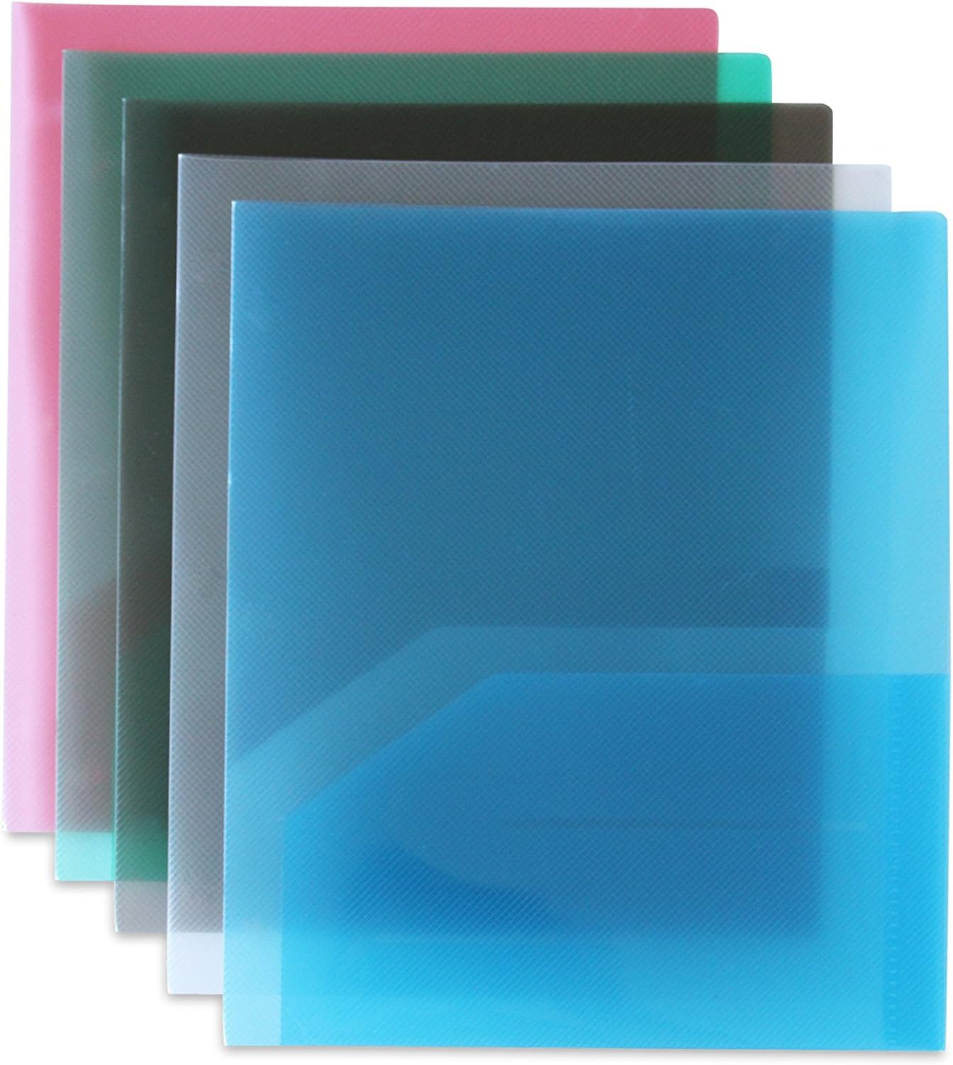 STEMSFX Clear Heavy Duty Plastic 2 Pocket Folder for Letter Size Papers, Includes Business Card Slot, 12 Piece