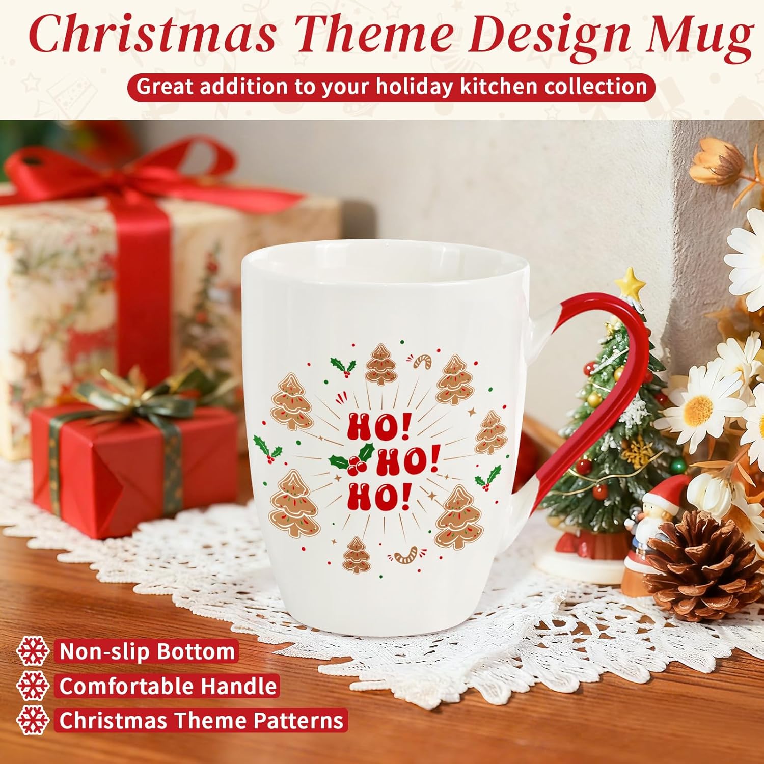 Classic Christmas Coffee Mug Set of 4, 12 oz Gingerbread Man Coffee Mug with Handle, Hot Cocoa Ceramic Mugs with Gift Box for Mom Woman Family Friends Colleagues - Image 5
