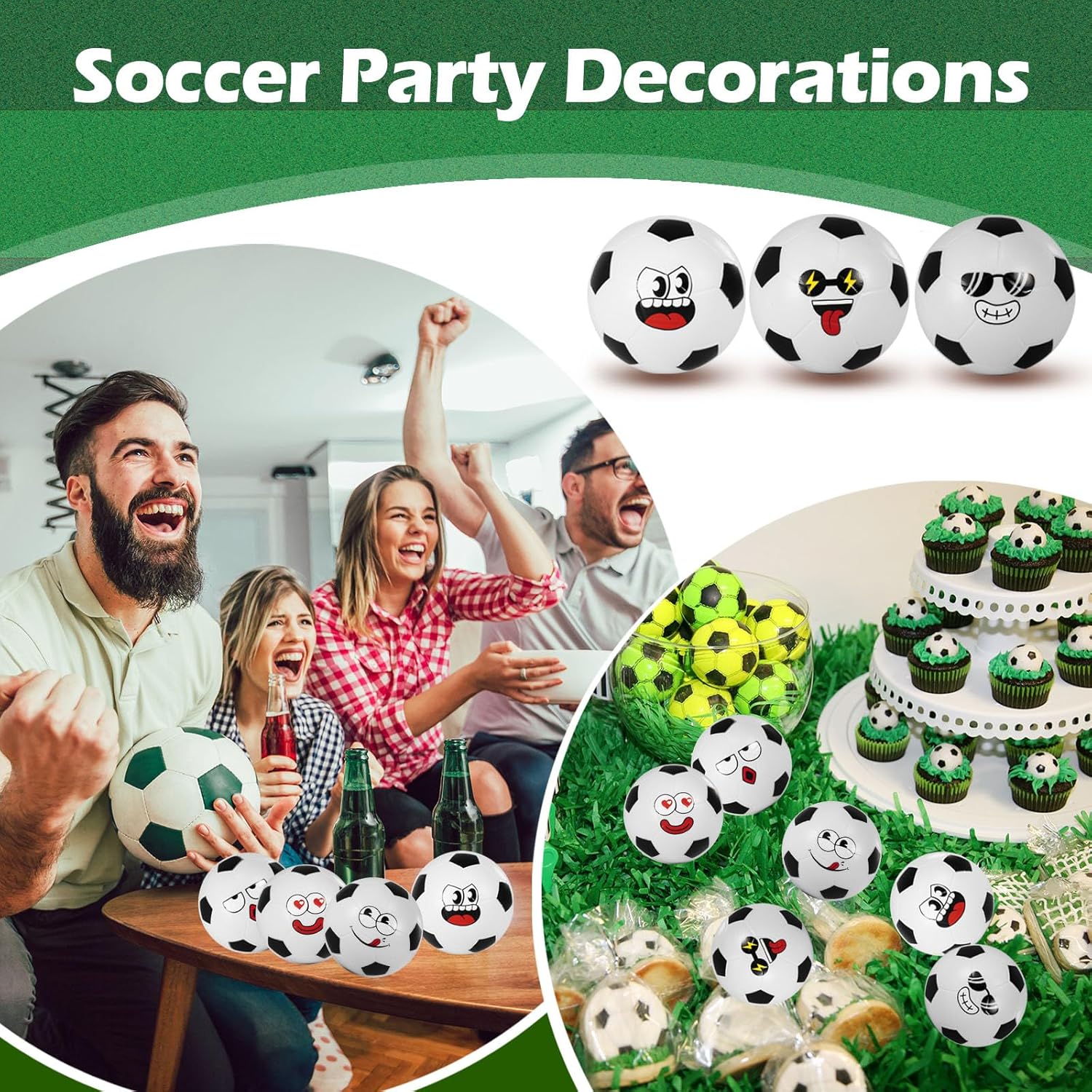 12 Pack Cute Face Soccer Party Favor (2.5 '') Mini Foam Sports Squeeze Balls for Anxiety Relief, Squeeze Toys for Kids Adults, Goodie Bag Fillers, Desk Toys, Classroom Prizes(Soccer)