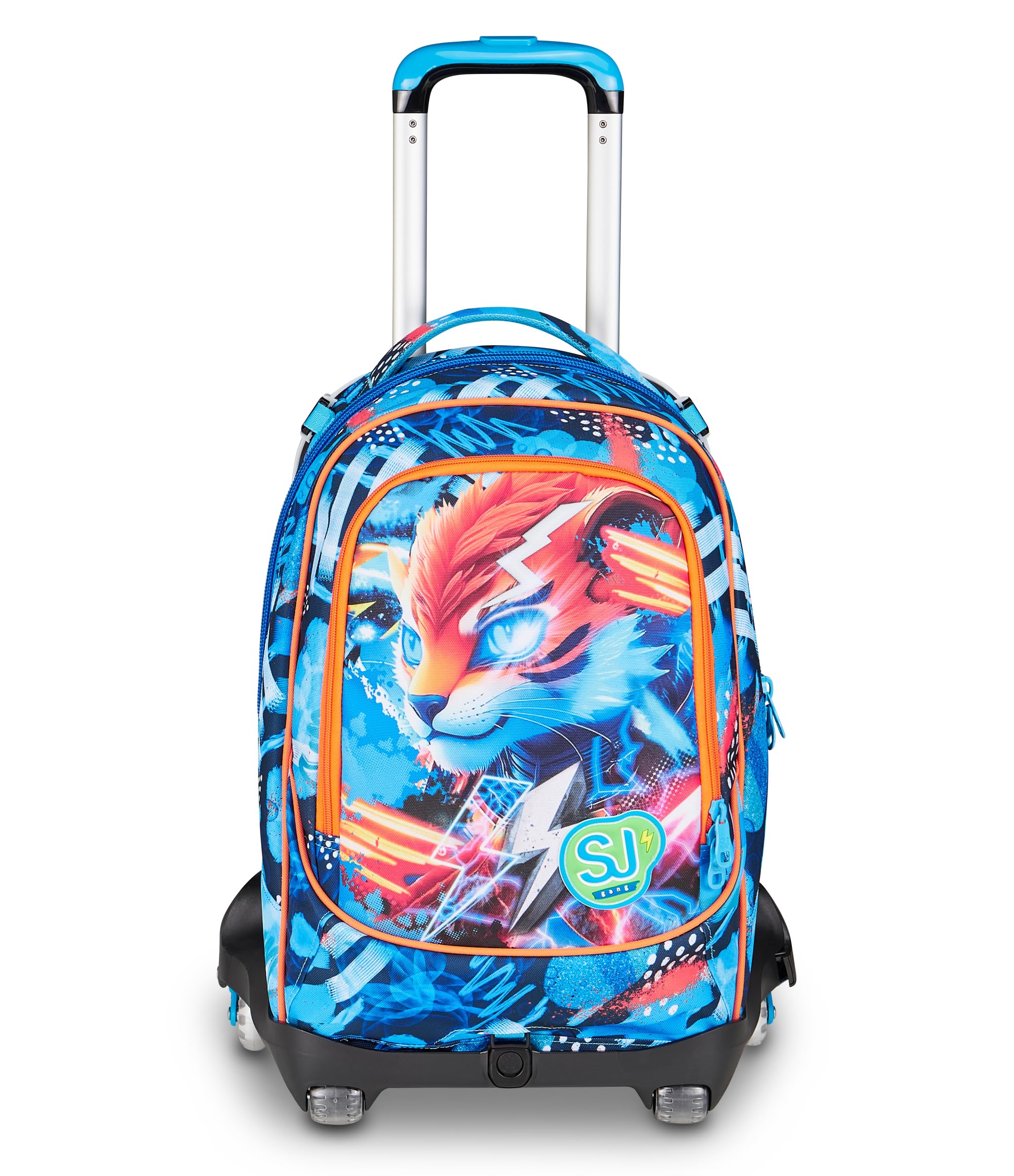 SJ GANG STYLE JAM GANG Trolley Scuola Jack 8 ruote SPEED ANIMAL BOY, Celeste, 34L, Scomponibile, Uso Zaino, Cross-over System, Spallacci a scomparsa, Tasca portaborraccia, Elementari e medie, Bambino