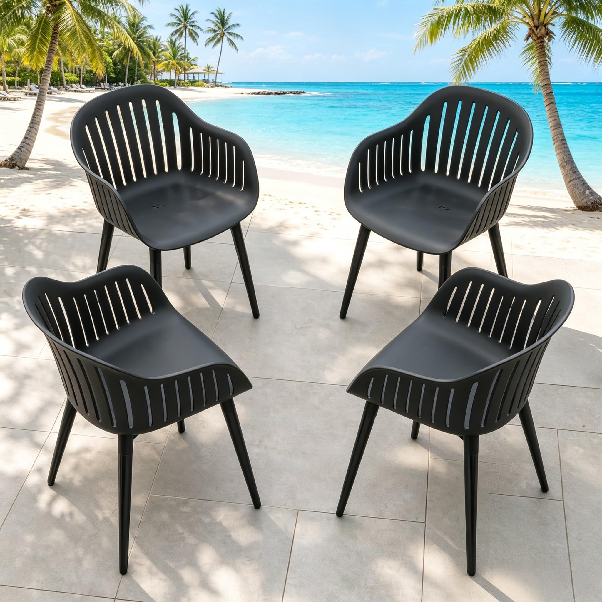 Juego de 4 Sillas de jardín con Patas de Metal, sillas de Exterior para terraza con reposabrazos, Sillas Jardin Exterior para jardín, Muebles de terraza o Comedor, Negro