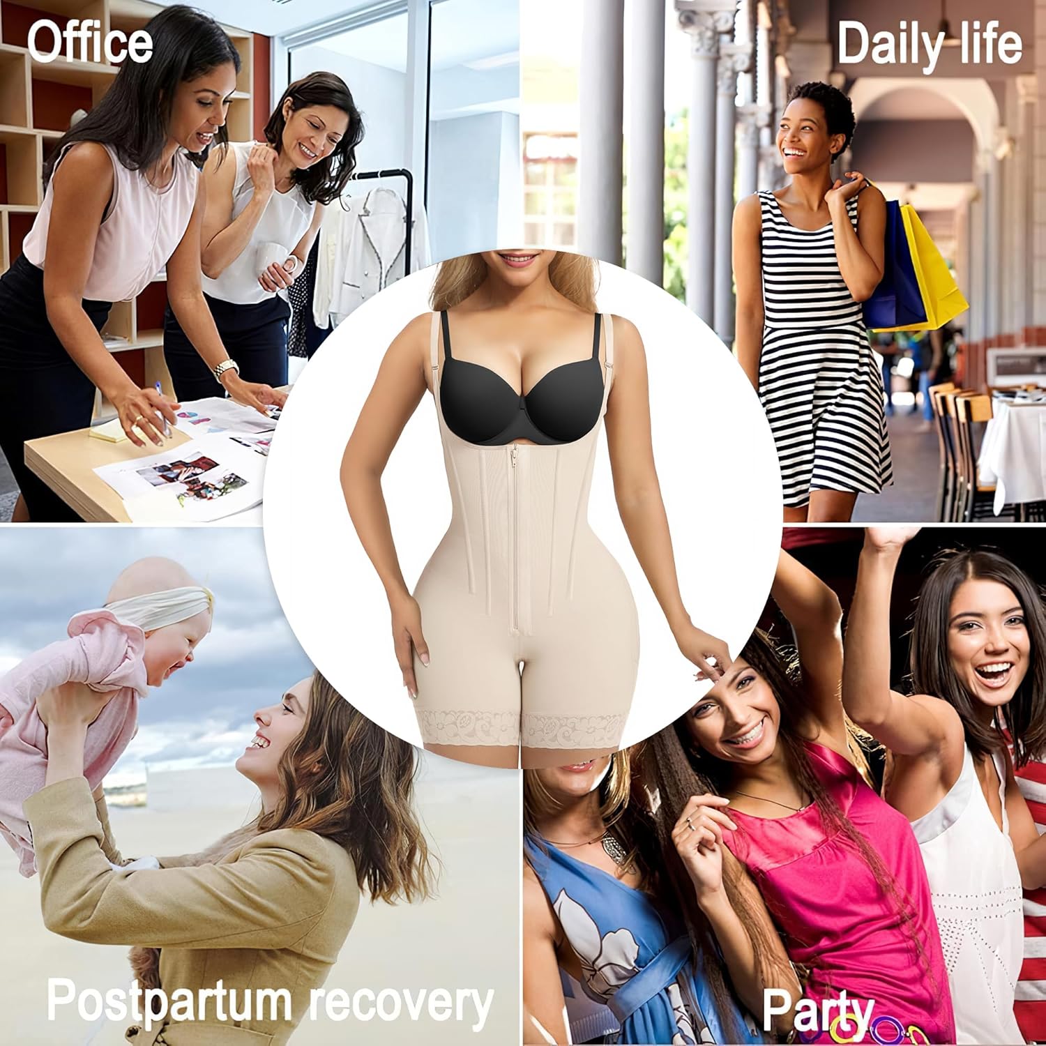 SHAPERX Women's Fajas Colombianas Tummy Control Shapewear Postpartum Butt Lifting Body Shaper with Boned Support - Image 6