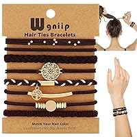 Vista 9 de 20 lazos de pelo boho en 5 estilos, 10 colores - Lindas pulseras para cabello delgado y grueso, elásticos sin daños