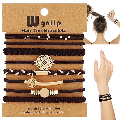 Miniatura 9 de 20 lazos de pelo boho en 5 estilos, 10 colores - Lindas pulseras para cabello delgado y grueso, elásticos sin daños