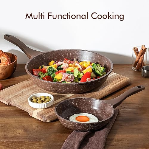 Miniatura 8 de SENSARTE Sartén antiadherente, sartén antiadherente para tortilla, utensilios de cocina de piedra saludable, sartén de chef sin PFOA, marrón