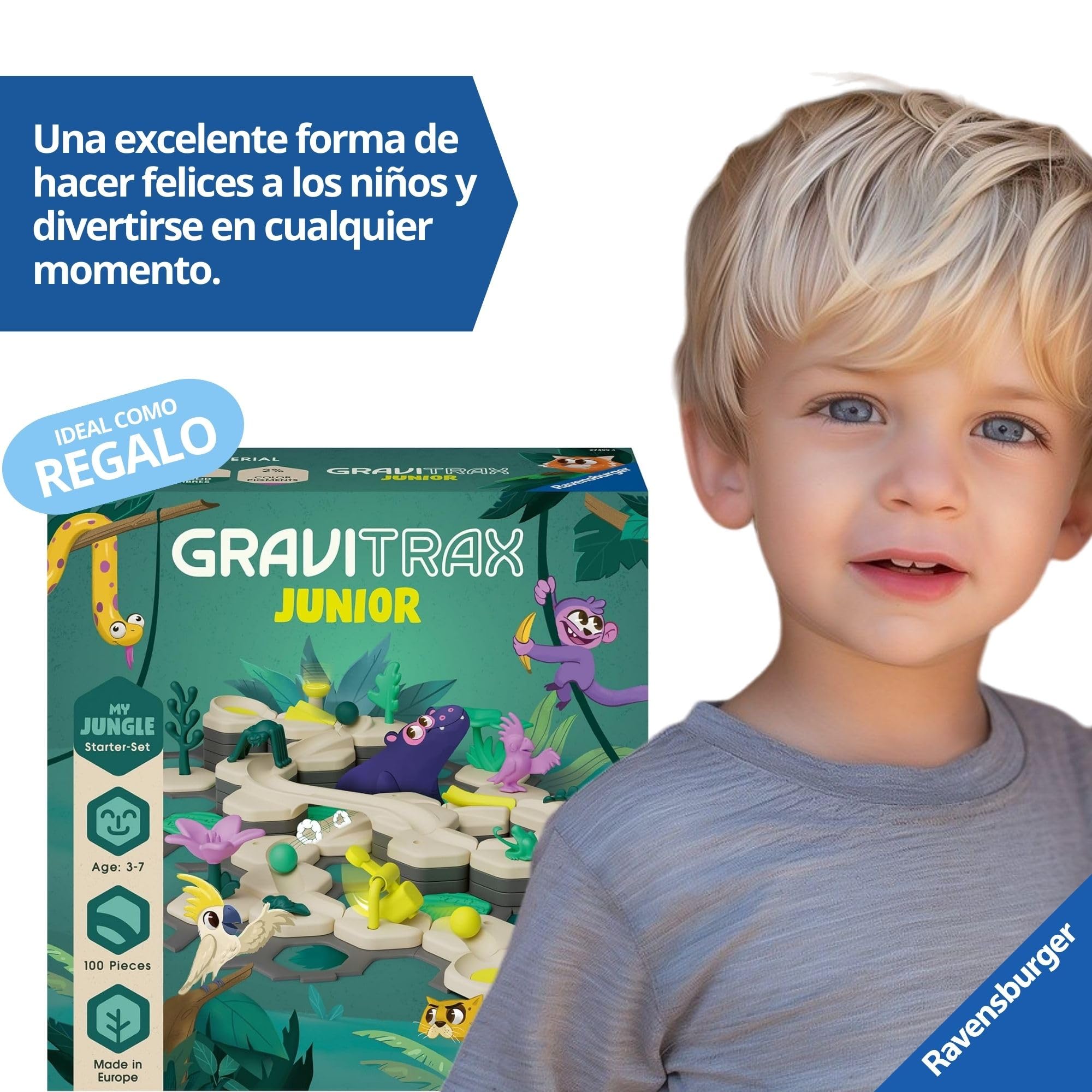 Ravensburger - Gravitrax Junior Starter Set L | Circuito Canicas con 100 Pieza | Rompecabezas Niños con Canicas | Juegos para Niños De 3 Años | Juegos Mesa Compatibles con Todos Los Gravitrax