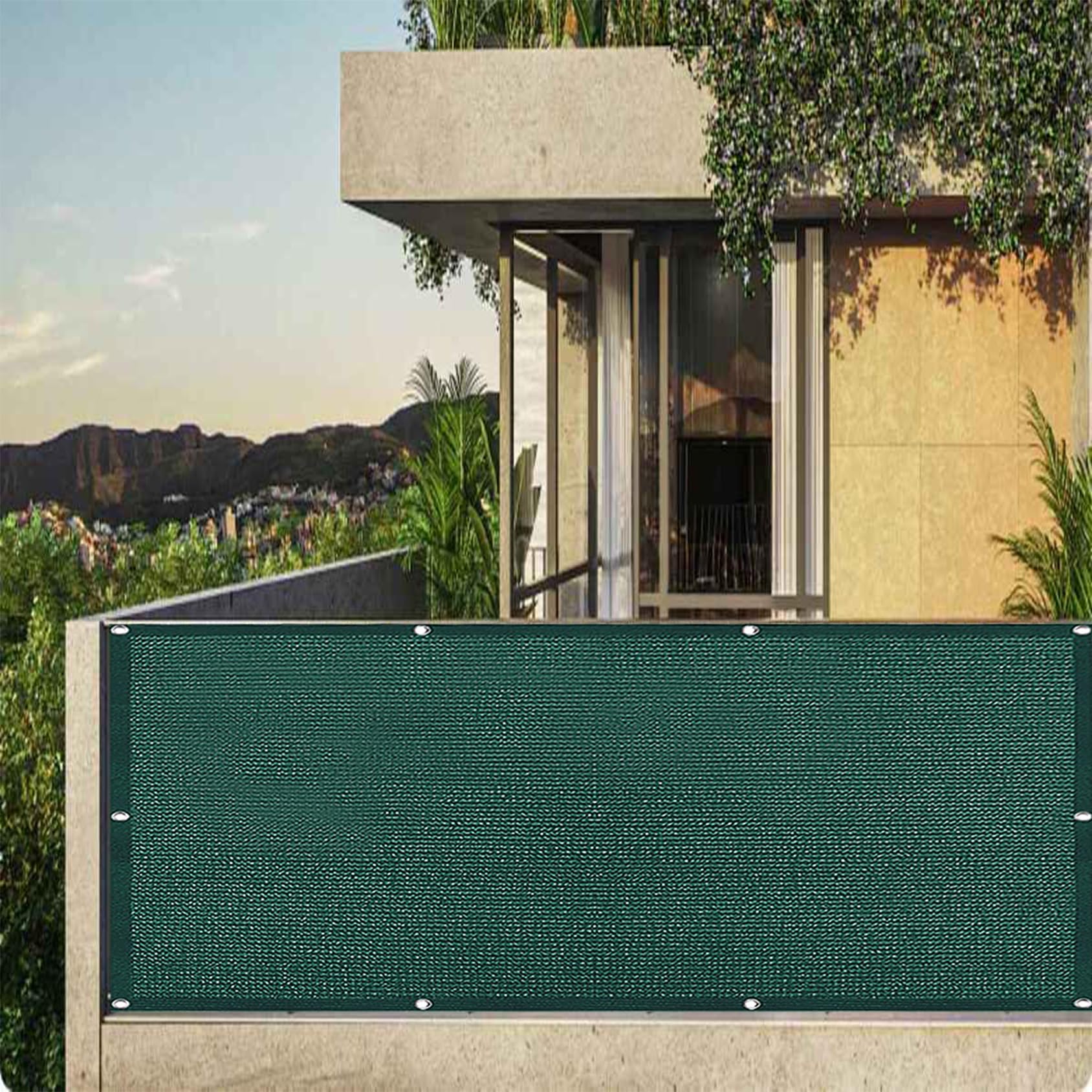 WQPMNYG Balcony 0.4 x 4m Weatherproof HDPE Fence Screening for Outdoor Garden Dark Green Privacy Fence with Eyelets & String