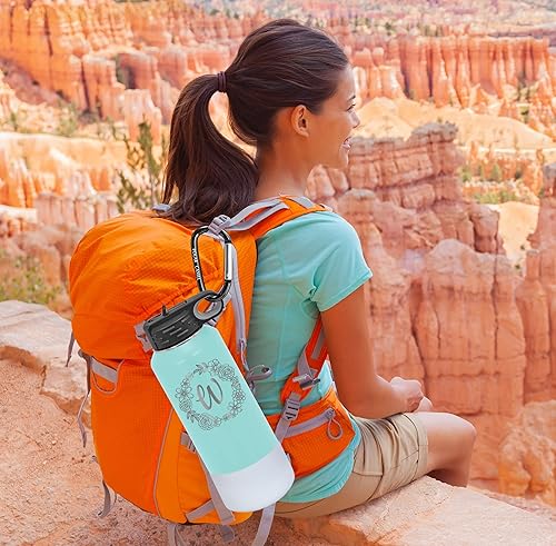 Miniatura 82 de Botellas de agua personalizadas con tapa abatible y pajilla, termo deportivo personalizado de acero inoxidable grabado, monograma personalizado