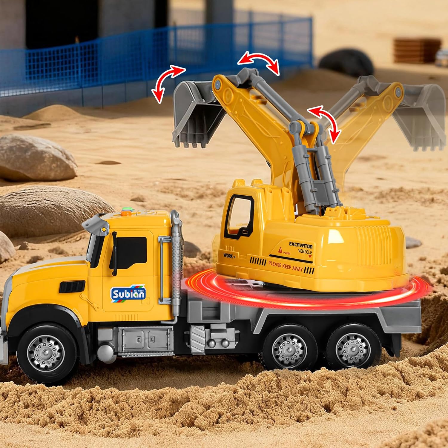 Kids Excavator Toy, 12 in Toddler Excavator Truck, Friction Powered Digger Play Truck with Lights and Sounds, Construction Vehicle Gift for Boys Girls 3 4 5 6 7 8 Year