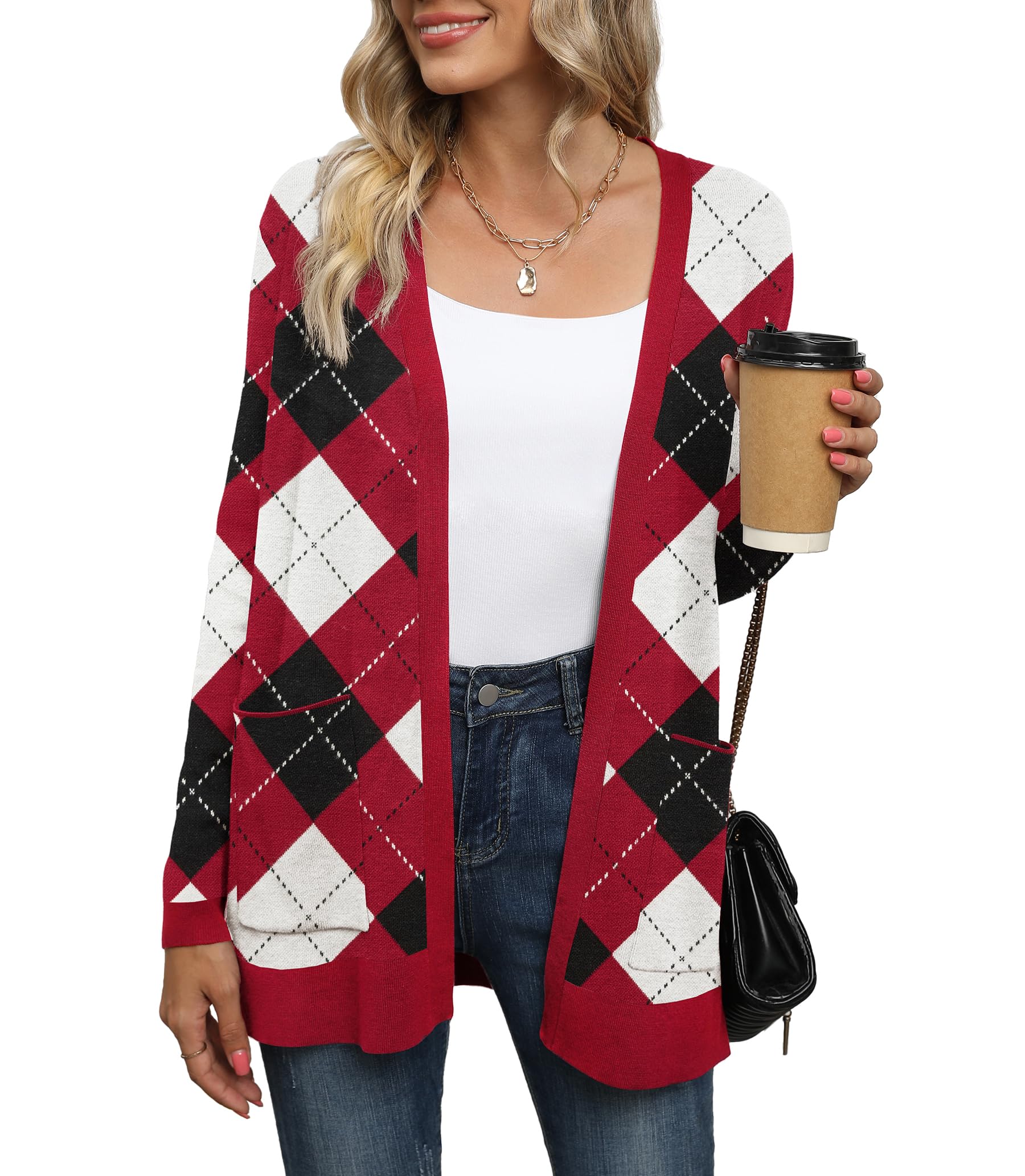Yommay Strickjacke für Damen Langarm Elegant Leichtes Pullover mit Taschen | Damen Cardigan V-Ausschnitt Elegant Knitted Weich Klassisch Mode Locker Lässig Ladies Sweaters Alltag Winter Außenbekleidung