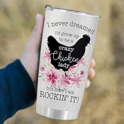 Miniatura 9 de Regalos personalizados de Crazy Chicken Lady  Vaso de acero inoxidable con girasol de pollo de 20 onzas para dueños de pollos  Taza de viaje de