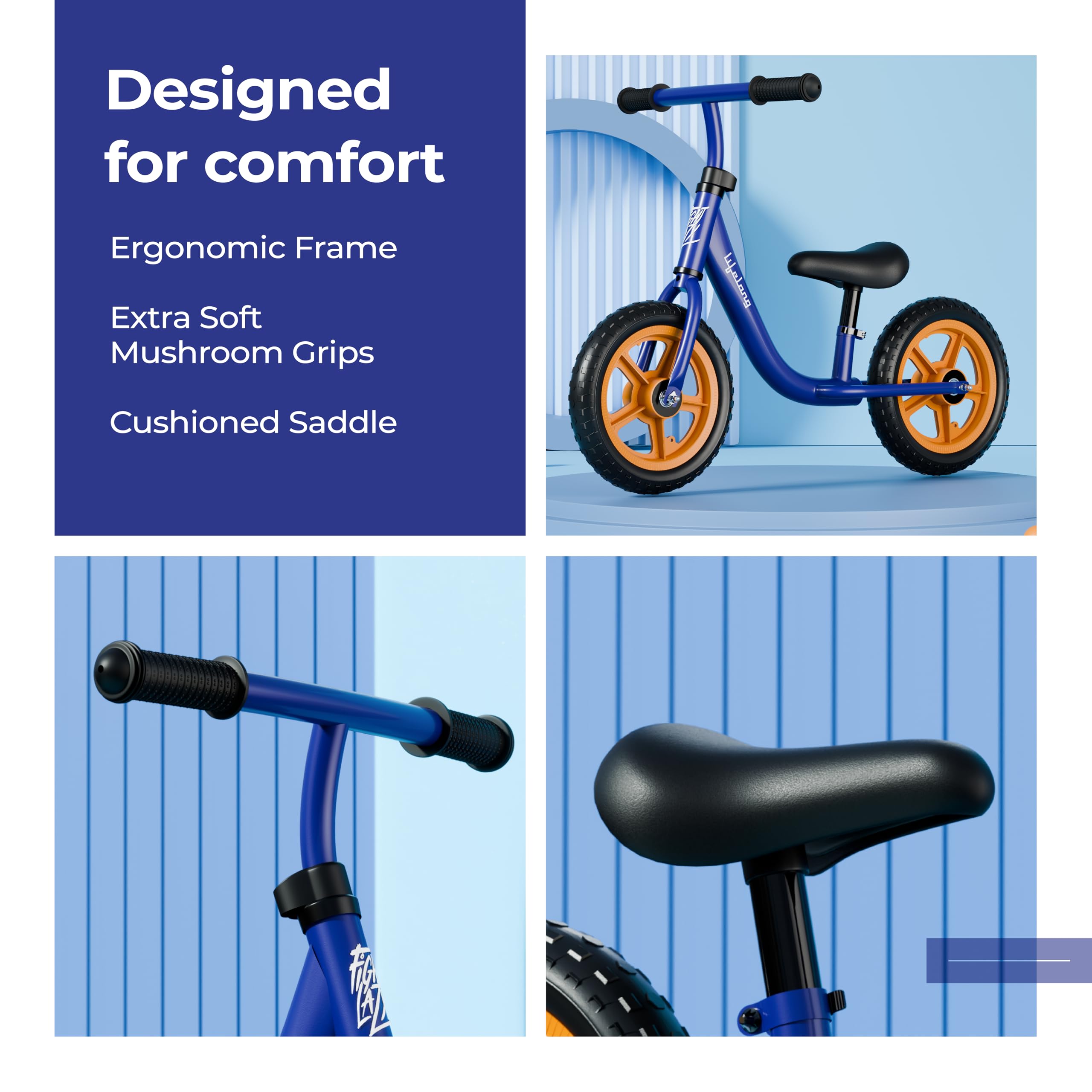 Lifelong Balance Bike for Kids 1.5-3 Years | Ergonomic Frame | Pedal Free Balance Bike |Crash Guard | Quick-Release Height Adjustment | Toxic Free Mag Wheels & Grip| Suitable for Girls & Boys (Blue) - Image 5 thumbnail
