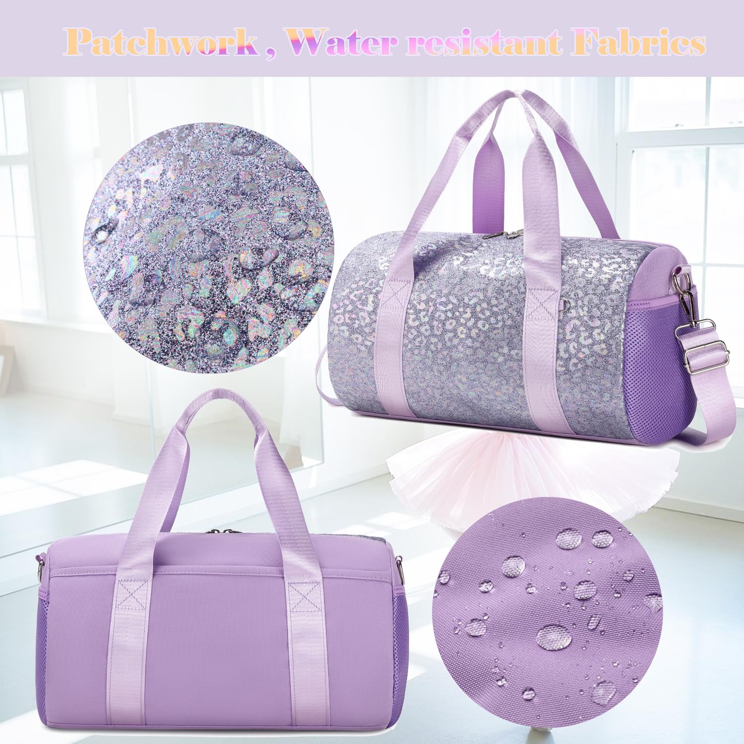 Sac Sport Filles Enfant Sacs Danse Ballet Latine Petit Sacs de Voyage Enfant Filles avec Poche Étanche Séparée,Léopard