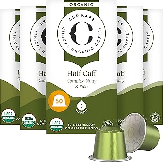 USDA Organic Half Caff Espresso Coffee Capsules (50 Pods) Fairtrade Coffee Pods Compatible with Nespresso Original Line and Pixie Machines