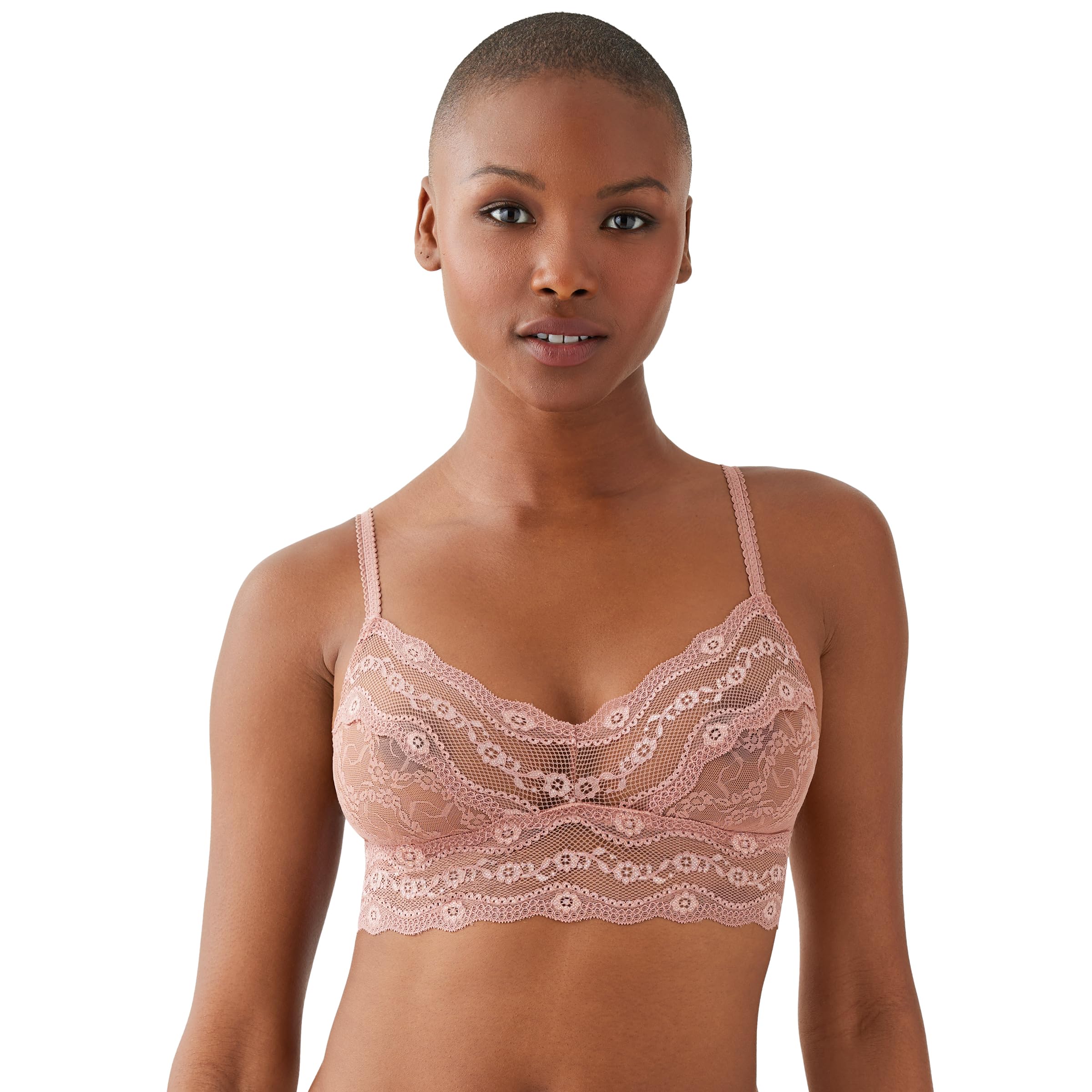 b.tempt'd Women's Lace Kiss Bralette Bra, Sheer, Burlwood, M