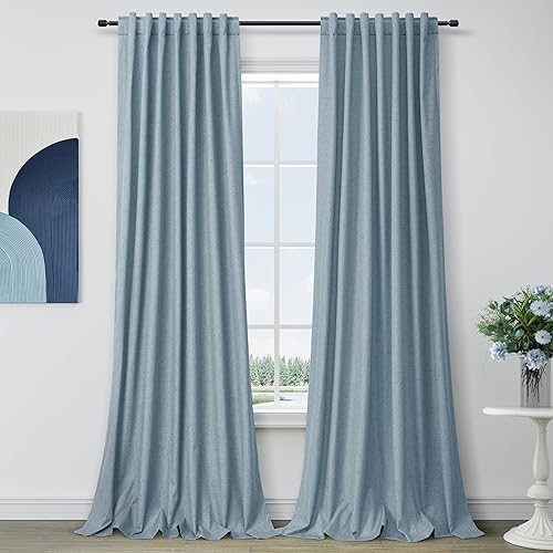 Miniatura 33 de Cortinas Blackout de 84 pulgadas de largo, juego de 2 paneles de lino natural para dormitorio, oscurecimiento de habitación, cortinas con