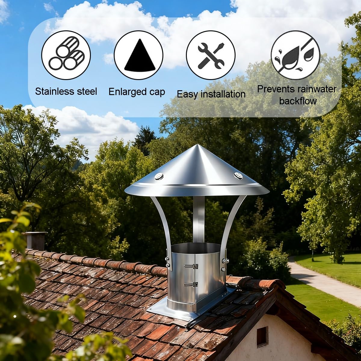 Comignolo rotondo, acciaio inox Cappello per camino, camino Impermeabile alla pioggia copertura, Cappucci per sfiato del tetto Ventilazione ombrello cappello per esterno, Wood/Oil Stove sfiato, Arge
