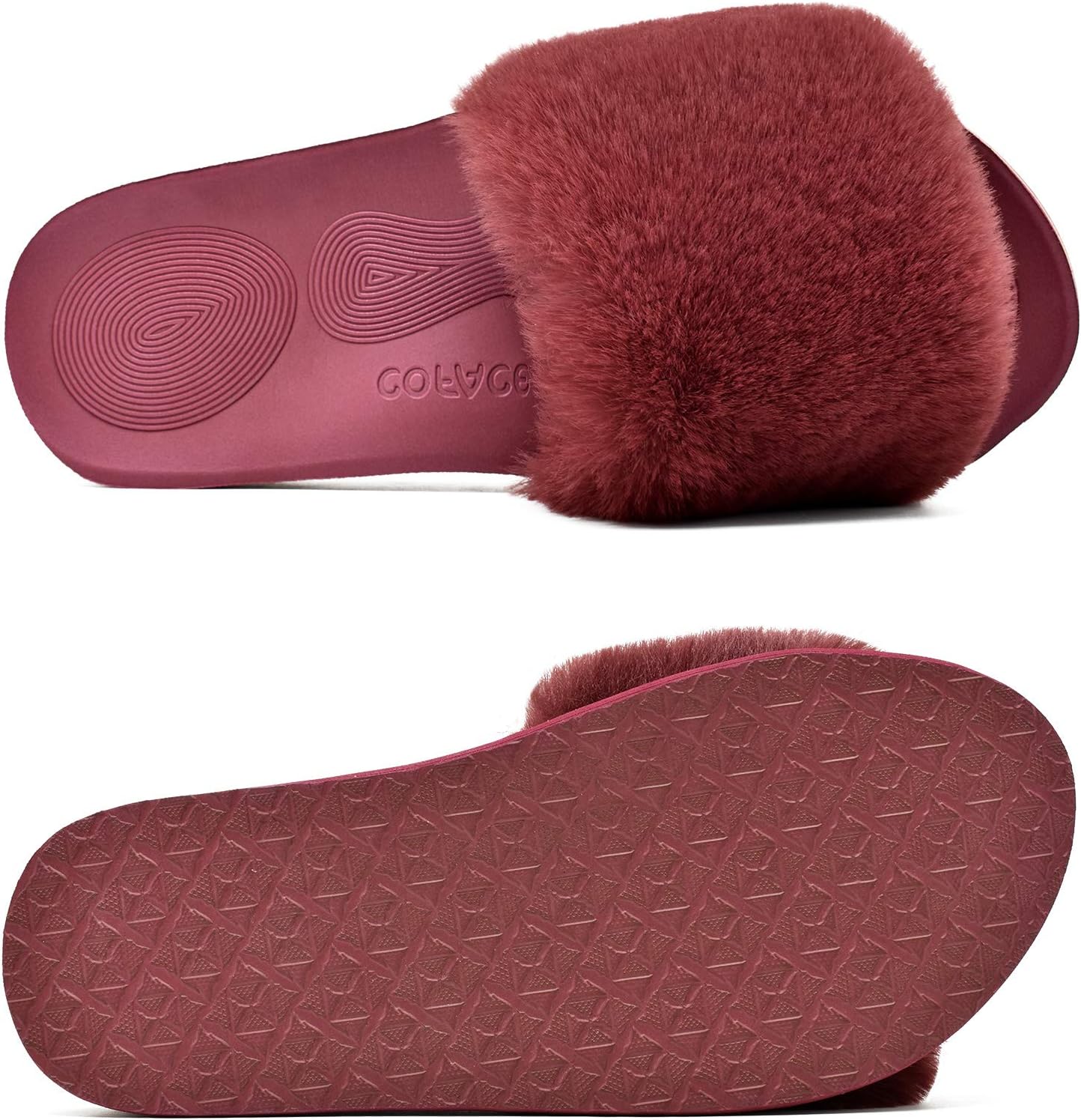 COFACE Womens Slides Fuzzy Slippers Open Toe Fluff Slippers With Arch Support Plantar Fasciitis Orthotic Slippers Women House Shoes 8 Winered image 6 of 7 B08K8NL3NV
