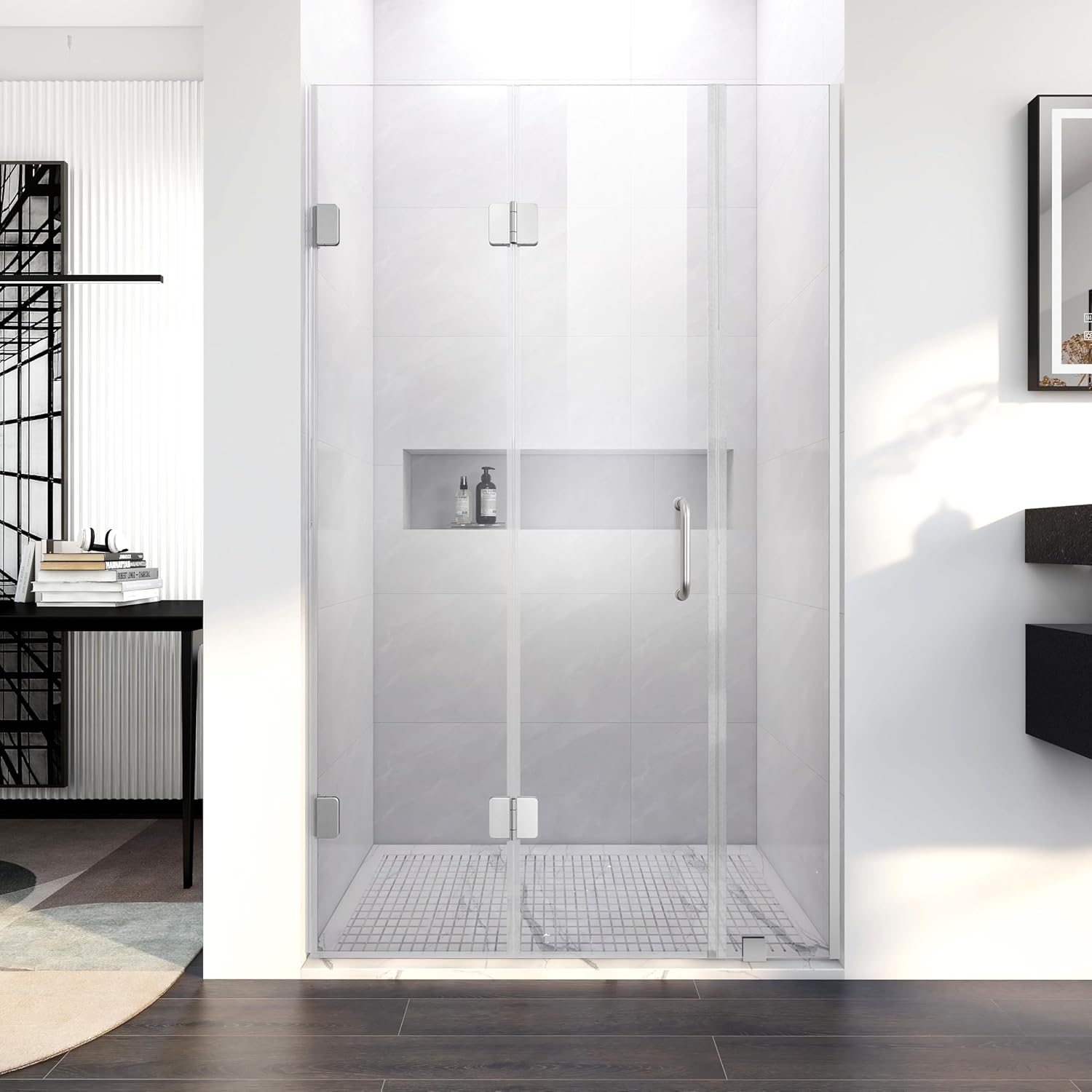 64-1/2" - 65-3/8" W x 80" H Frameless Swing Shower Door in Brushed Nickel with Double 3/8" (10mm) Certified Tempered Clear Glass UKH10-64X80U-BN