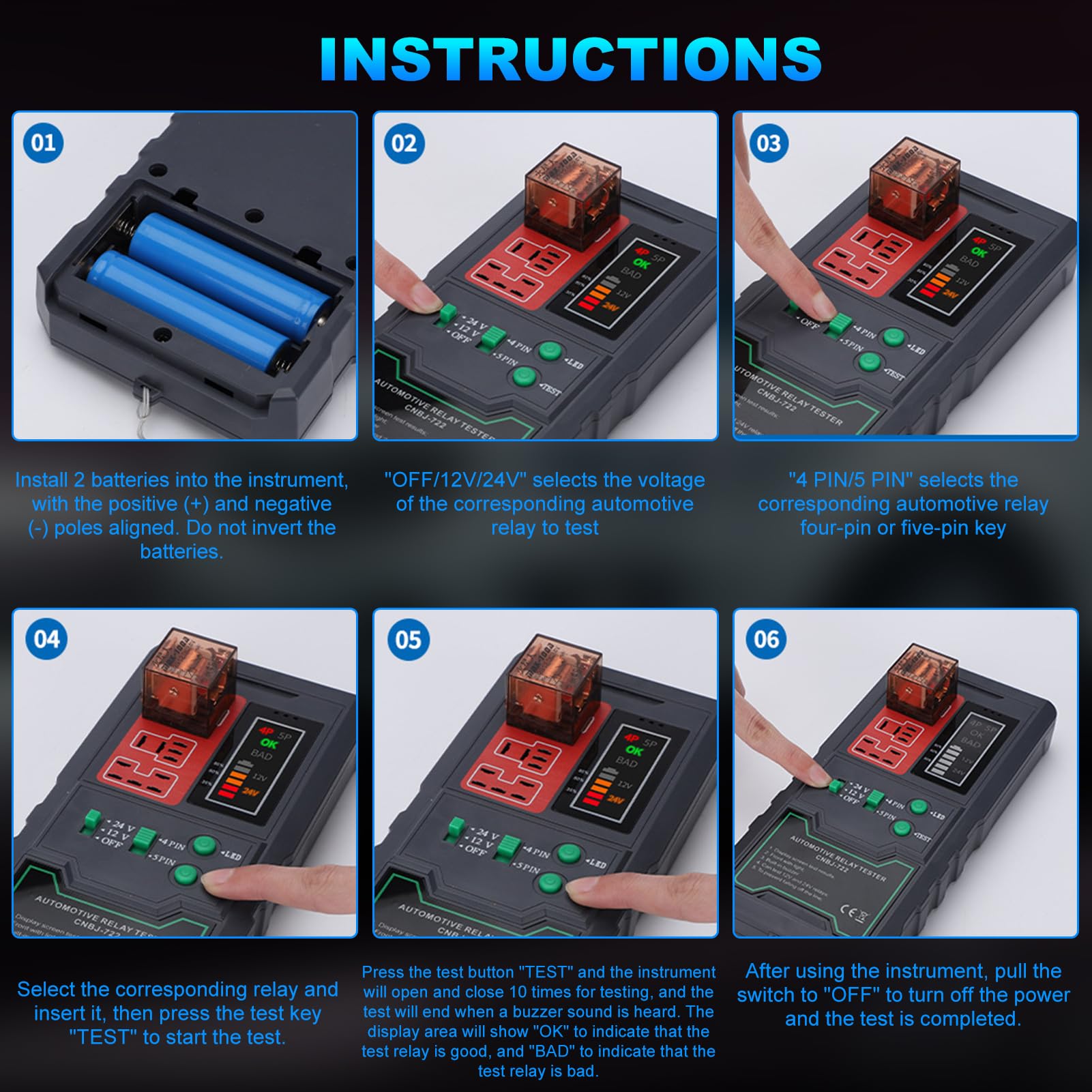 Tester relè per auto12 V, 24 V, elettronico per automotive, tester per batteria, strumento diagnostico