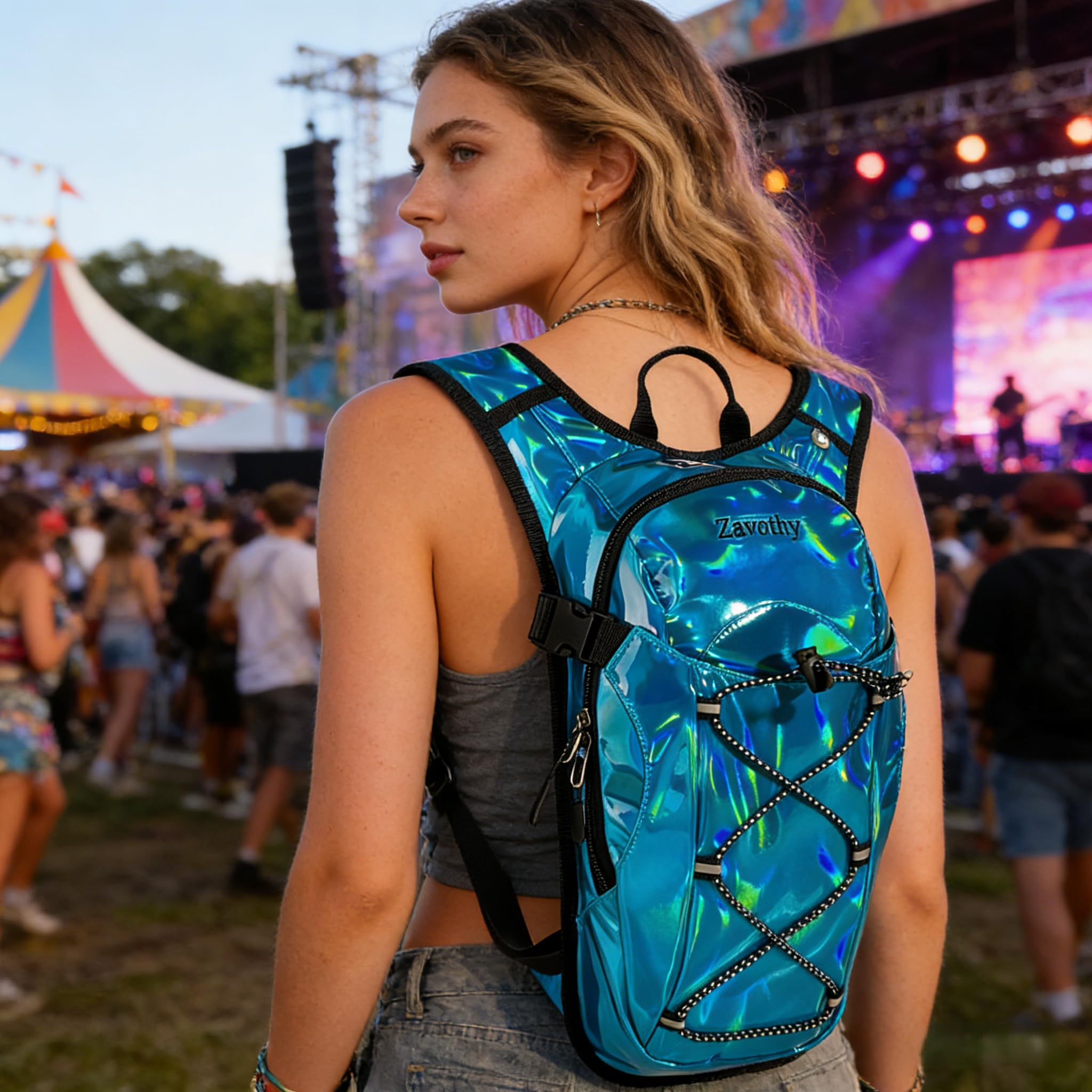 Zavothy Rave Sac à dos d'hydratation léger pour cyclisme, course à pied, sac d'hydratation, sac à dos de randonnée avec poche à eau de 2 L, bleu clair