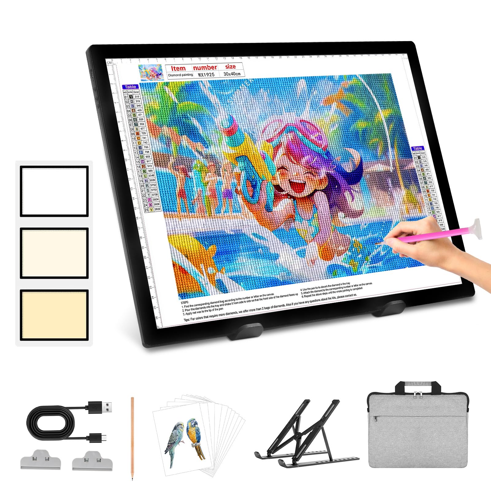 Tavolo Luminoso A4 LED Ricaricabile – 6 Livelli Di Intensità, 3 Temperature Colore, Batteria 3500 MAh, Per Disegno, Tatuaggi, Calligrafia E Pittura Diamante