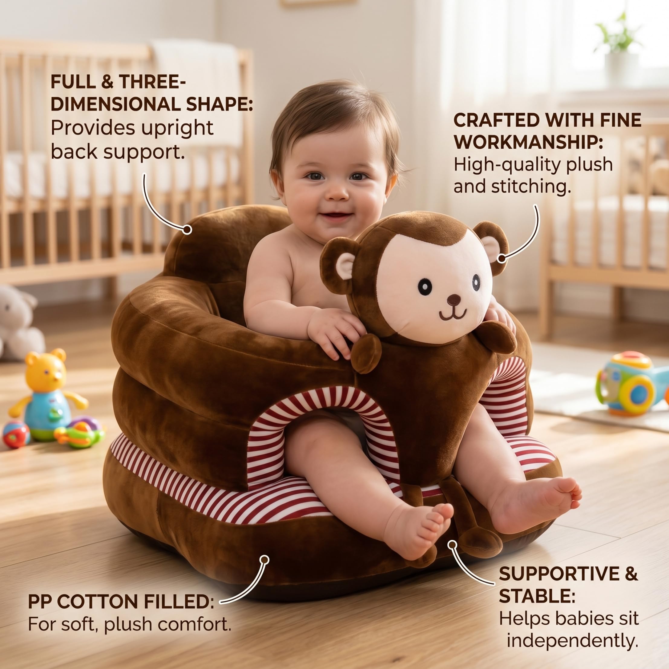 Seggiolone Sit Me Up, Sit Me Up Seggiolino da Terra per Bambino, Sedile di Supporto a Forma di Animale in Peluche con Morbido Tessuto di (17, 7x17, 7 Pollici)