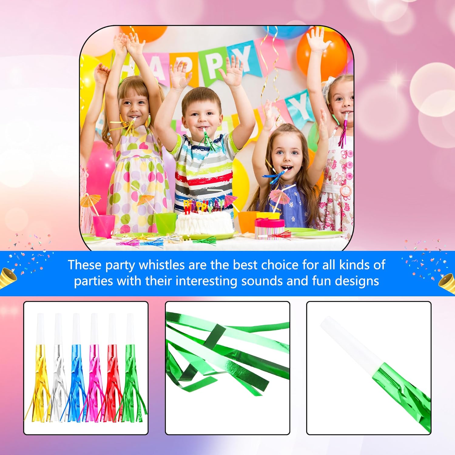 84 Pack Glitter Noise Maker Metallic Fringed Noise Makers Party Horns Noisemakers Glitter Party Blowers for New Years Party Favors Graduation Sporting Events (Multicolor Set 1)