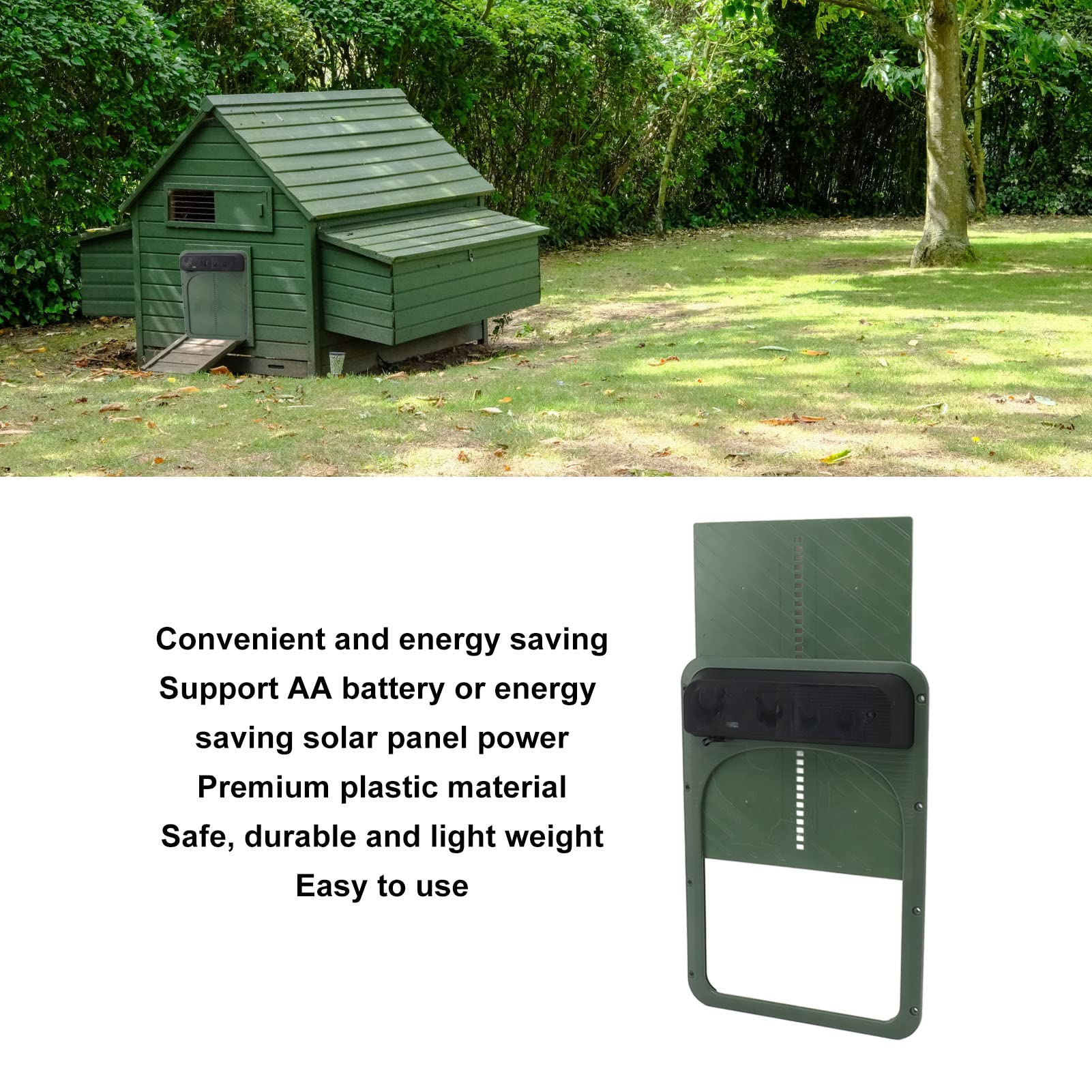 Porta Automatica per Pollaio, Sensore di Luce Porta Solare Intelligente per Galline per Anatra (Verde)