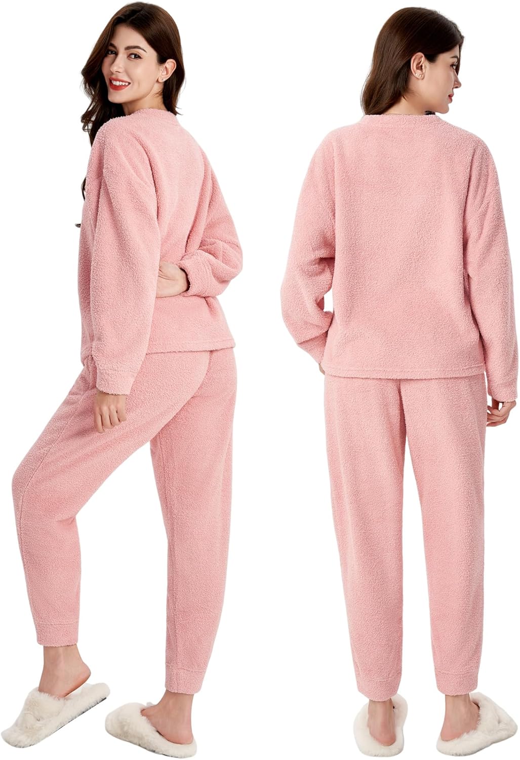 DAVID ARCHY Women's Fleece Loose Pajamas Warm Soft Fluffy Winter Loungewear Thermal Sleep Pjs Set with Pockets - Image 2