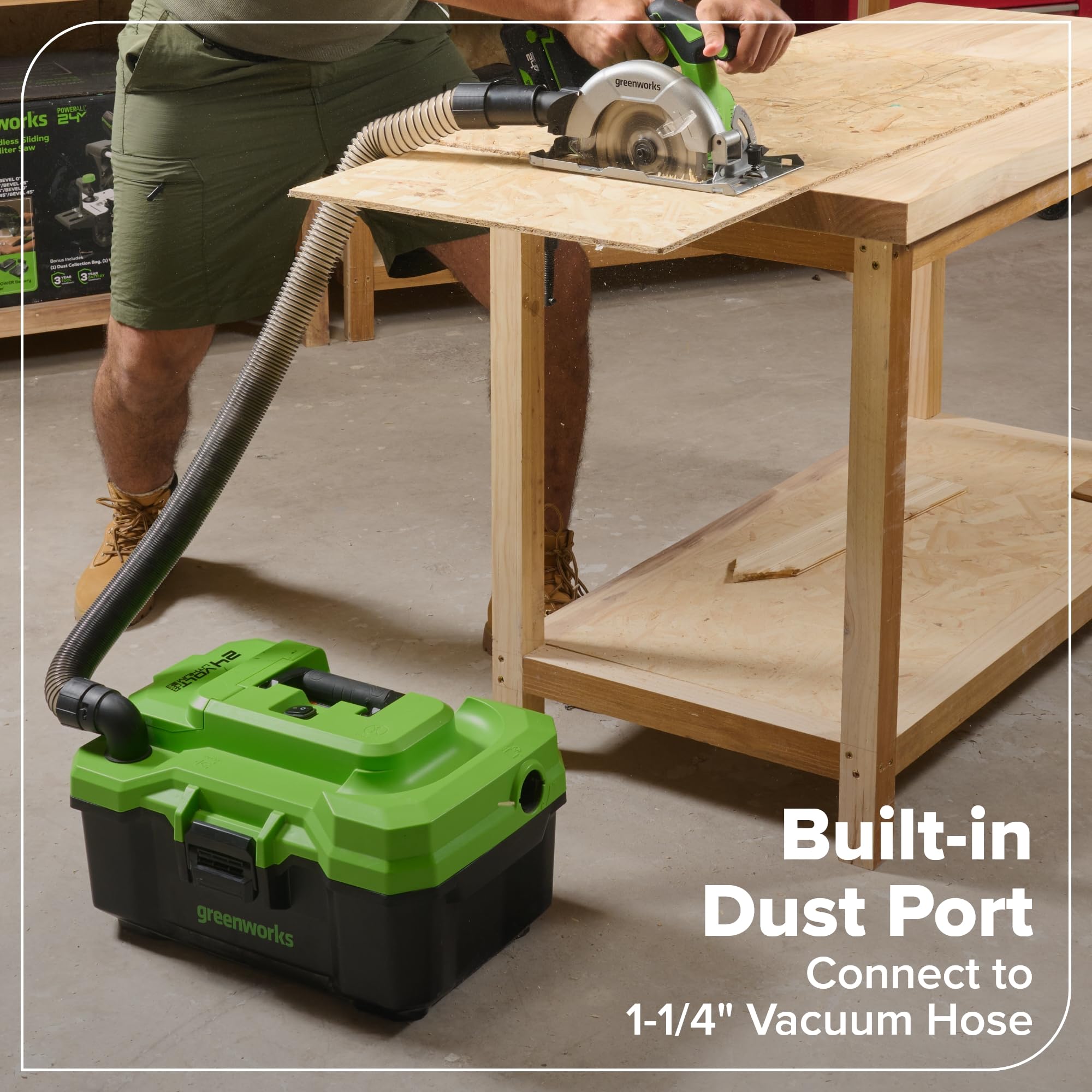 GREENWORKS 24V Set d'outils sans fil 4 pièces – Perceuse à percussion & Visseuse sans balai, Scie circulaire 6,5", Lampe LED, Batteries 4,0Ah + 2,0Ah (Powerbank 24.000 mAh), Chargeur rapide 65W