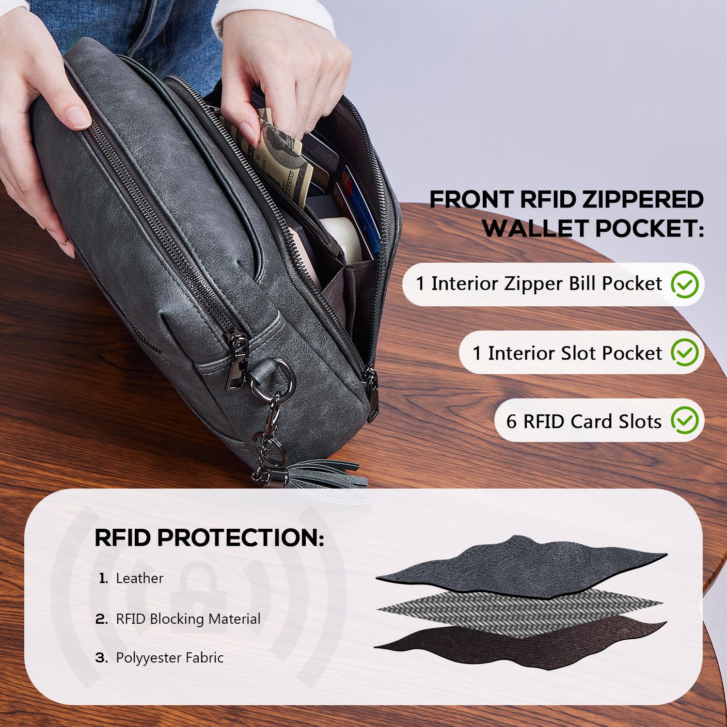 POIUGOYA Crossbody Purses for Women Trendy,Vegan Leather Medium Crossbody Bag,Women's Crossbody Travel Purse Built in Wallet: Dark Gray