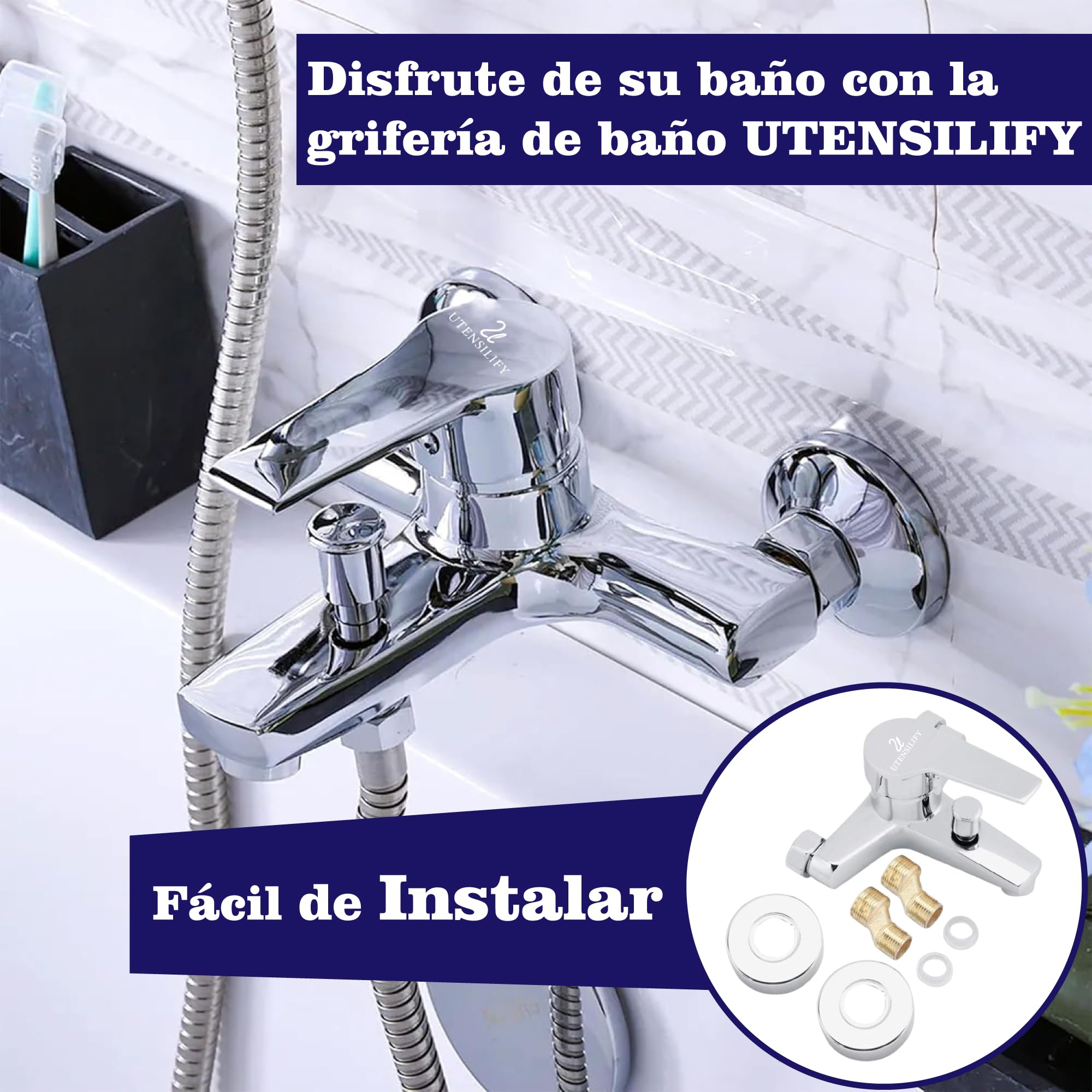 Grifo Ducha UTENSILIFY® Grifo Bañera con Codos para AJUSTAR A DIFERENTES MEDIDAS|Grifos de Ducha|Grifos Baño|Monomando Bañera|grifo Monomando Ducha|Griferia Ducha
