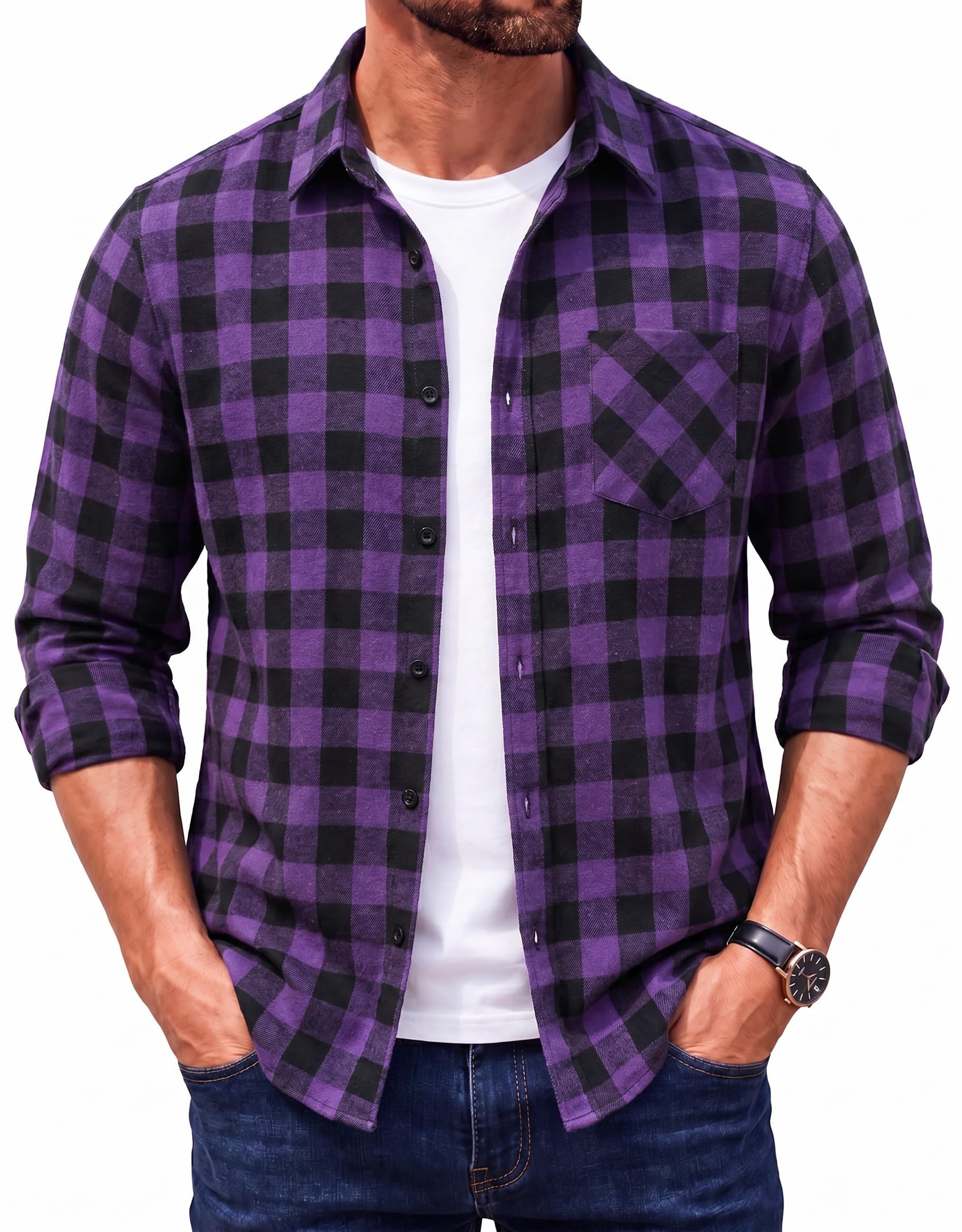 COOFANDY Camicia da uomo in flanella a quadri a maniche lunghe con bottoni camicie casual autunno camicia giacca