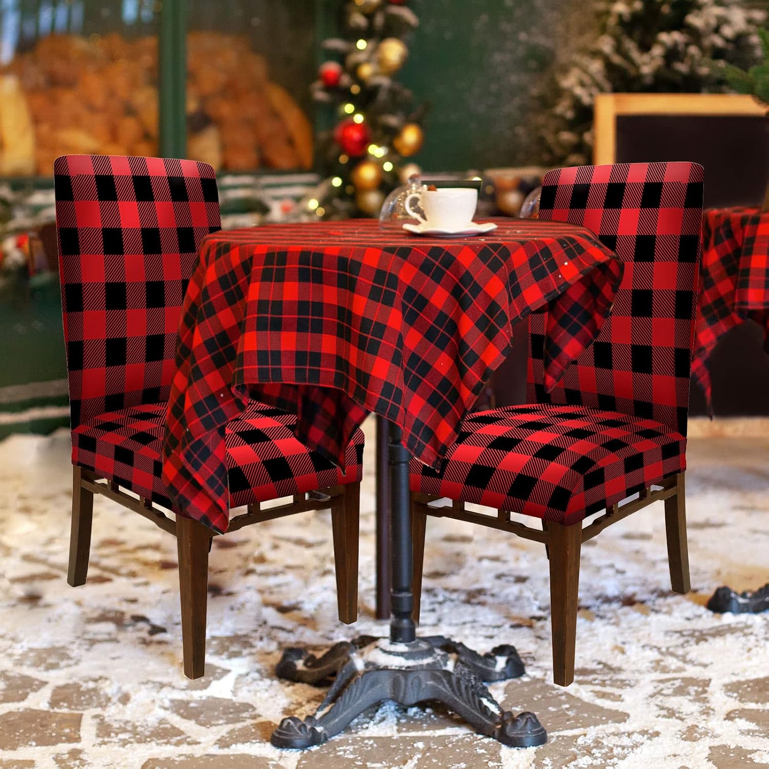 Whaline Buffalo Check Chair Covers Red Black Plaid Dining Chair Slipcovers Protector Removable Stretch Elastic Seat Covers for Party Kitchen Home Hotel Office Restaurant Decoration, 4Pcs