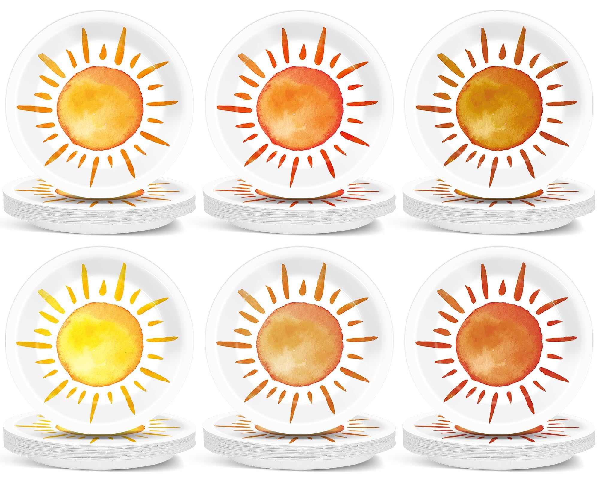 60 Pcs Boho Sun Theme Party Plates for Groovy Hippie Party Decorations 9 Inch First Trip Around The Sun Paper Plates Disposable Sunshine Tableware for Baby Shower Birthday Supplies