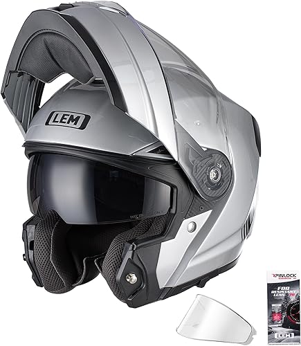 LEM - Casco modular de motocicleta de fibra de vidrio, casco integral de motocicleta abatible para viajes, certificado DOT, visera solar desmontable