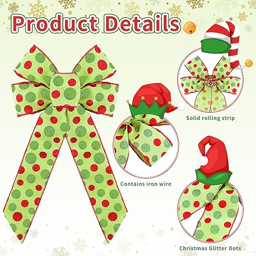 Miniatura 5 de 12 lazos grandes de elfo de Navidad de 9 x 16 pulgadas, lazos decorativos para colgar de Navidad, puntos con purpurina, adorno de Navidad, regalo de