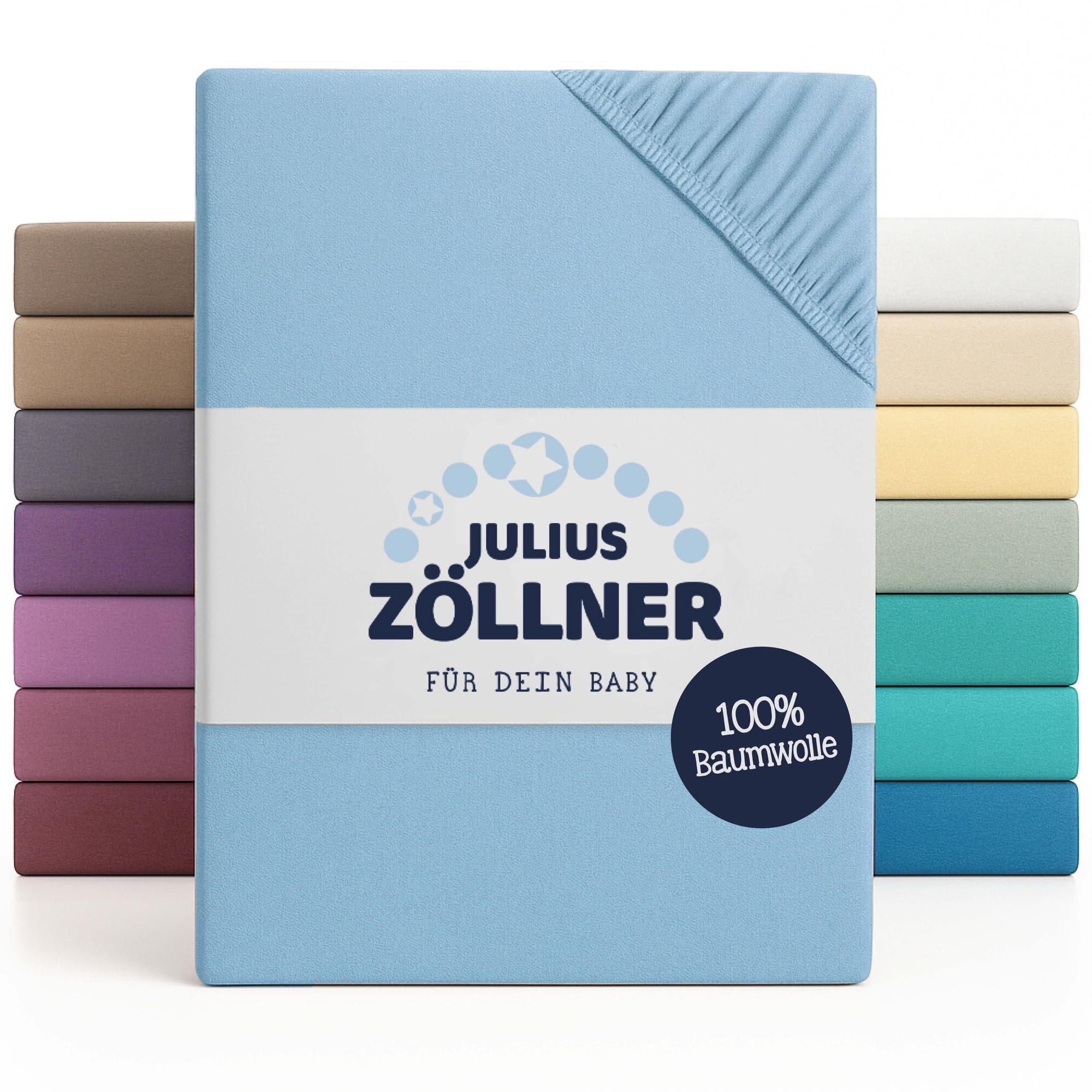 Julius Zöllner Jersey Spannbettlaken für Wiegen 90x40cm und Stubenwagen, 100% Baumwolle, STANDARD 100 by OEKO-TEX, hellblau (1er Pack)