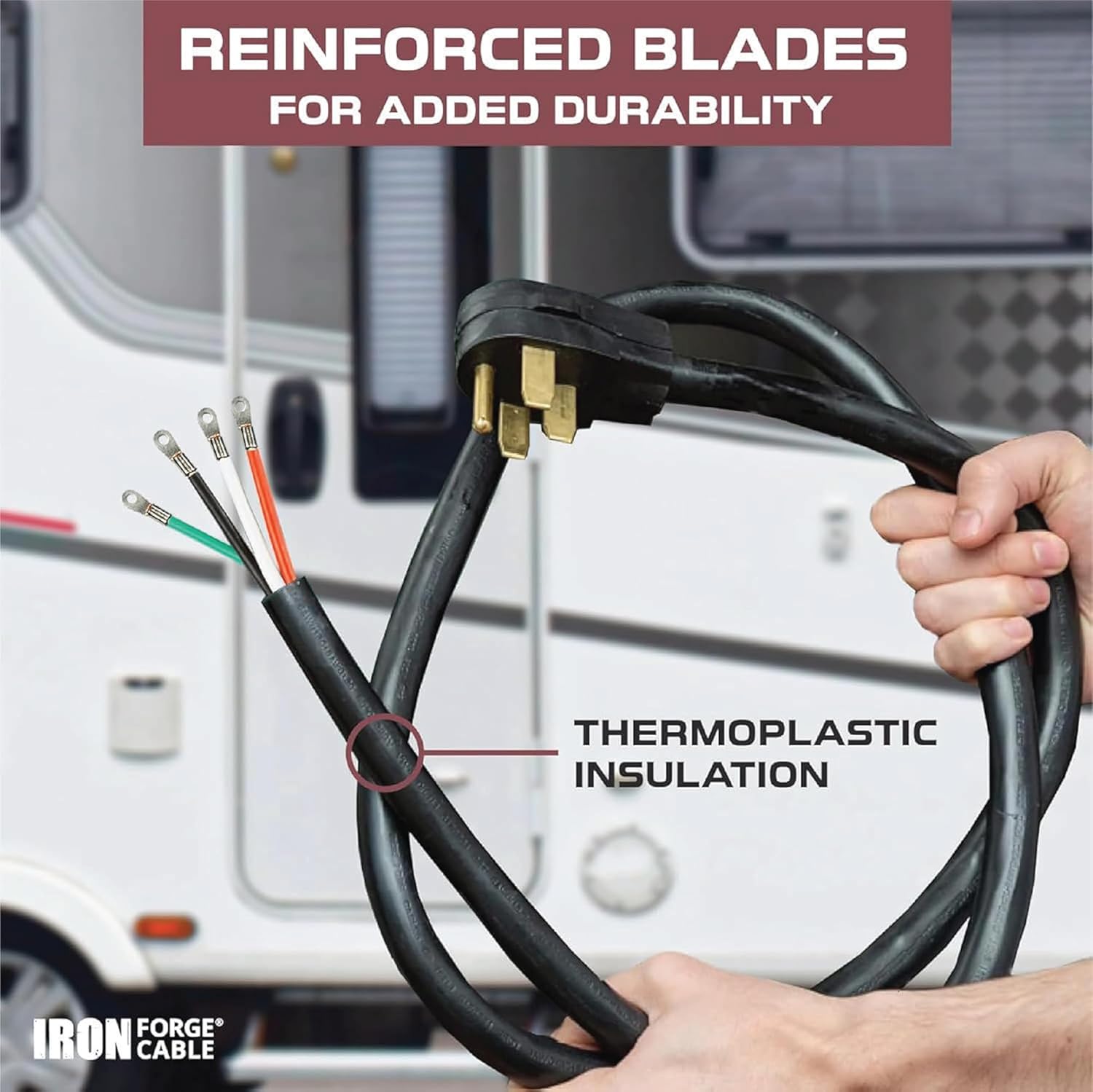 Iron Forge Cable 4 Prong Black Range Power Cord 6 ft - 50 Amp RV Extension Cord - Heavy Duty 6/8 AWG - NEMA 14-50P Flat Plug 4 Wire EV Cord