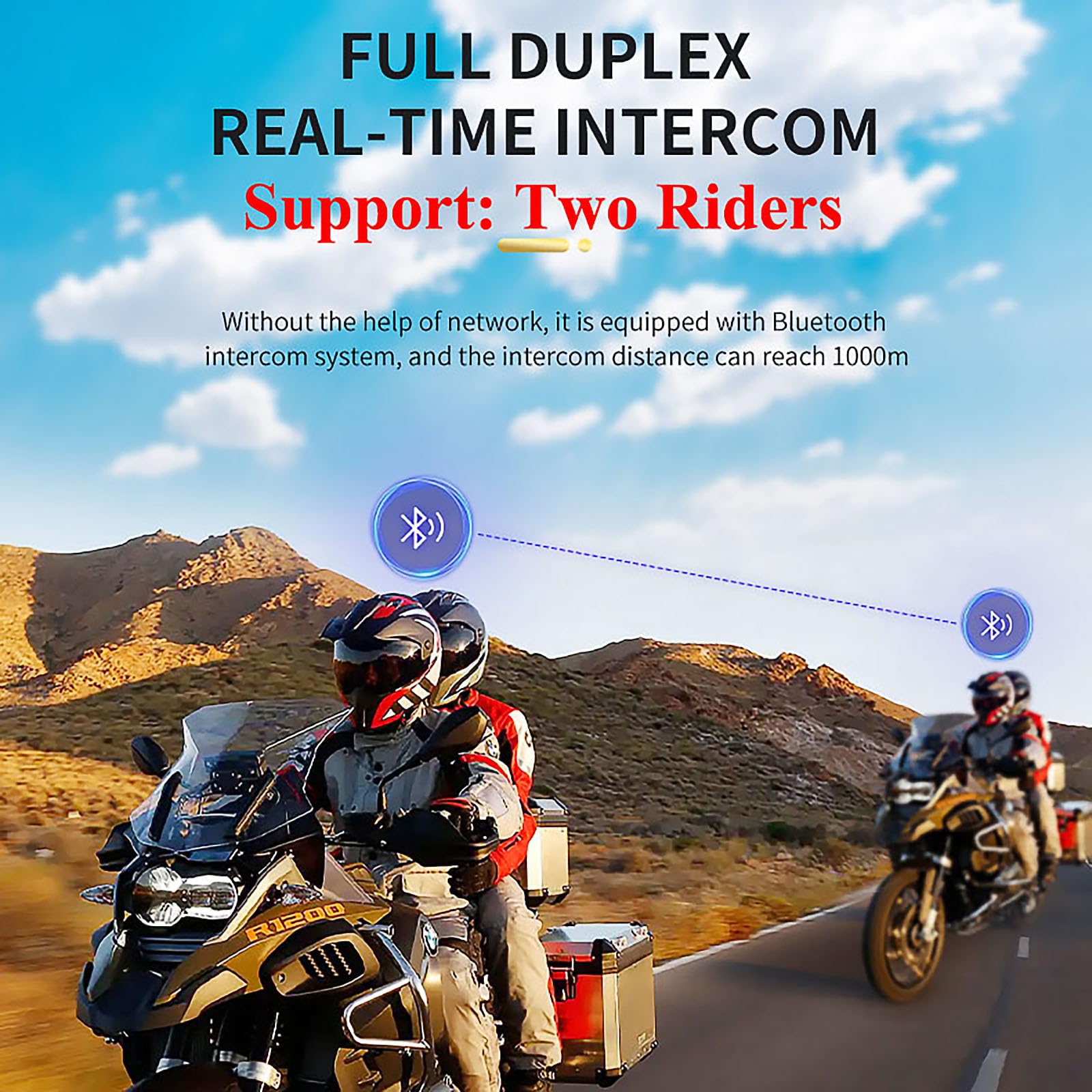 StellarTalk BlueT StellarTalk-S2 - Auriculares inalámbricos Bluetooth para casco de motocicleta, impermeables, IP67, intercomunicador de 1000 m, micrófono 2 en 1, intercomunicador para 2 conductores,
