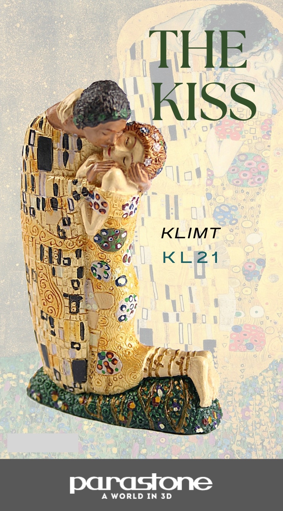 Estatua en resina pintada a mano El Beso de Klimt miniatura 5