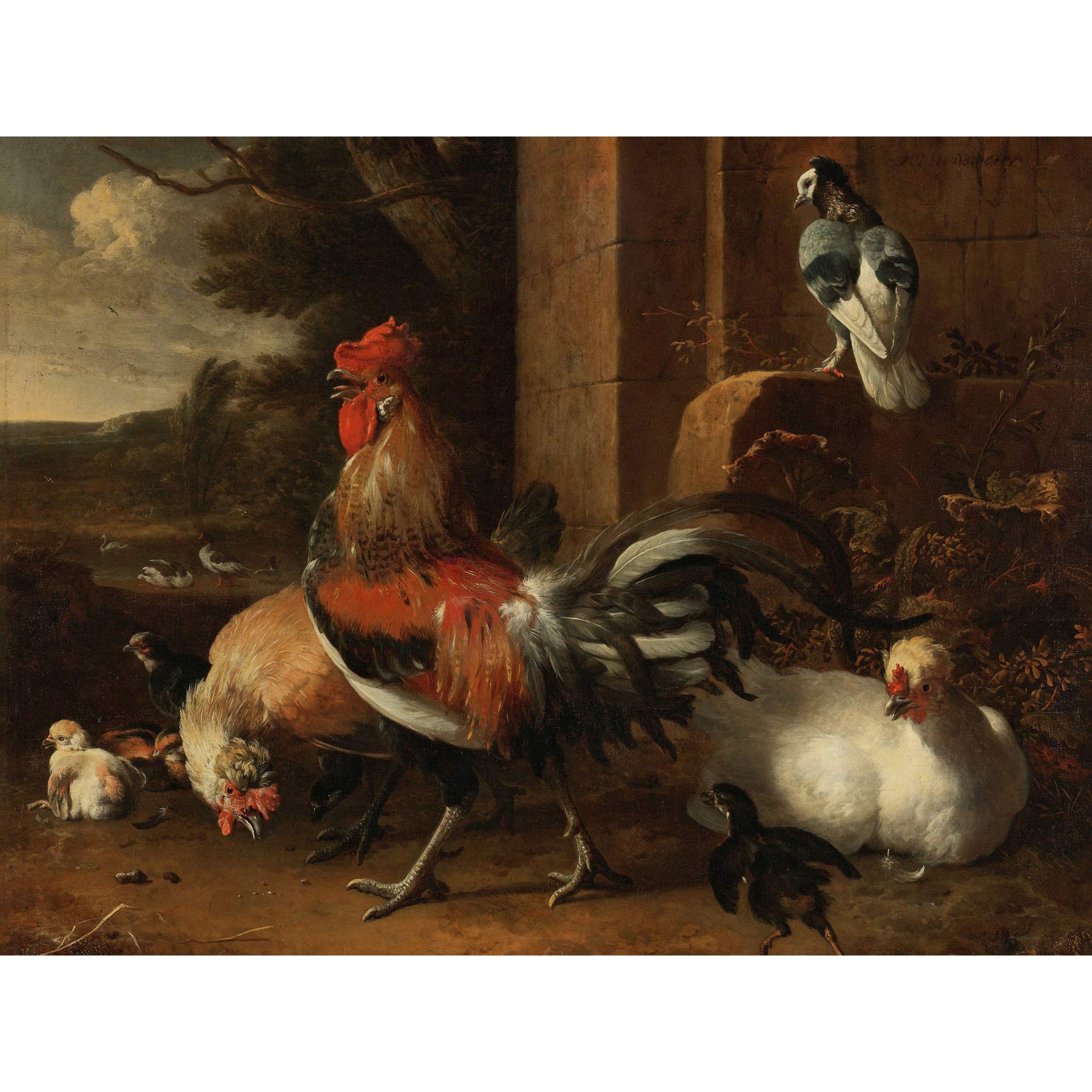 Artery8 D'Hondecoeter Poultry Yard Premium Wall Art Canvas Print 18X24 Inch