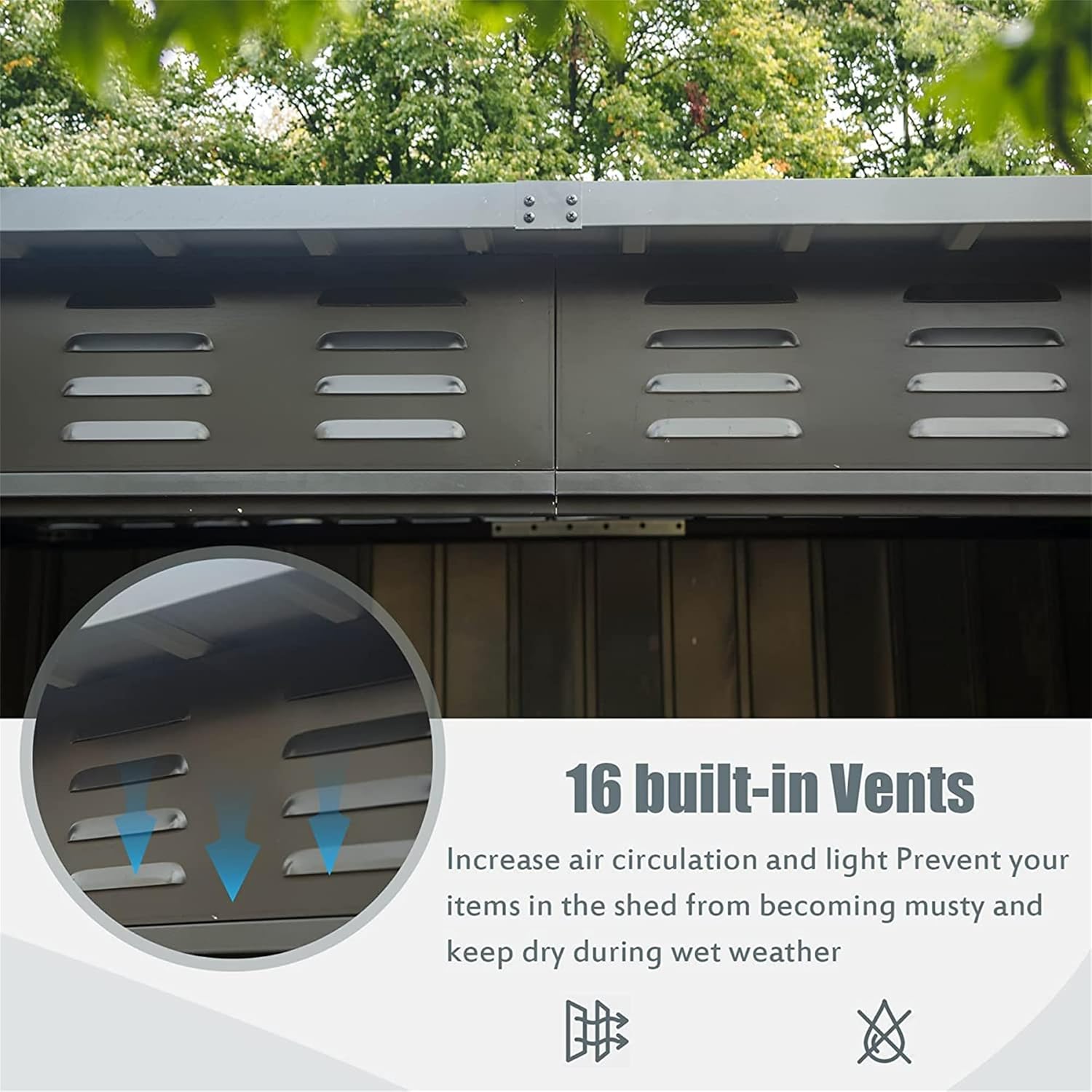 Outdoor Metal Storage Shed No Floor Garden Shed with Lockable Doors Sloping Roof Shutter Vents All-Weather Tools Shed Outside Storage House for Backyard Patio Poolside Lawn (Gray 6x4 FT)