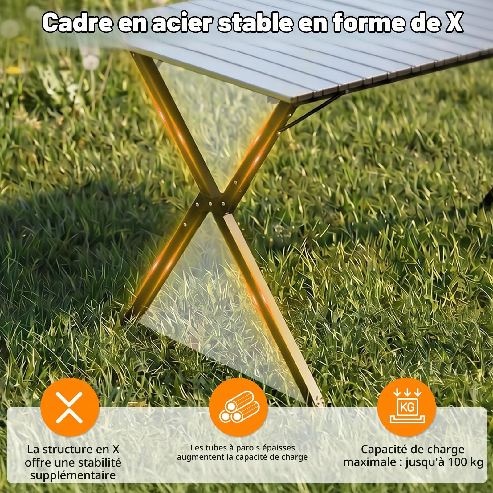 HAUSPROFI Table de camping pliable 120 x 70 x 70 cm pour 4 à 6 personnes, en aluminium, charge maximale : 100 kg, table pliante avec sac de transport, table d'extérieur portable pour camping